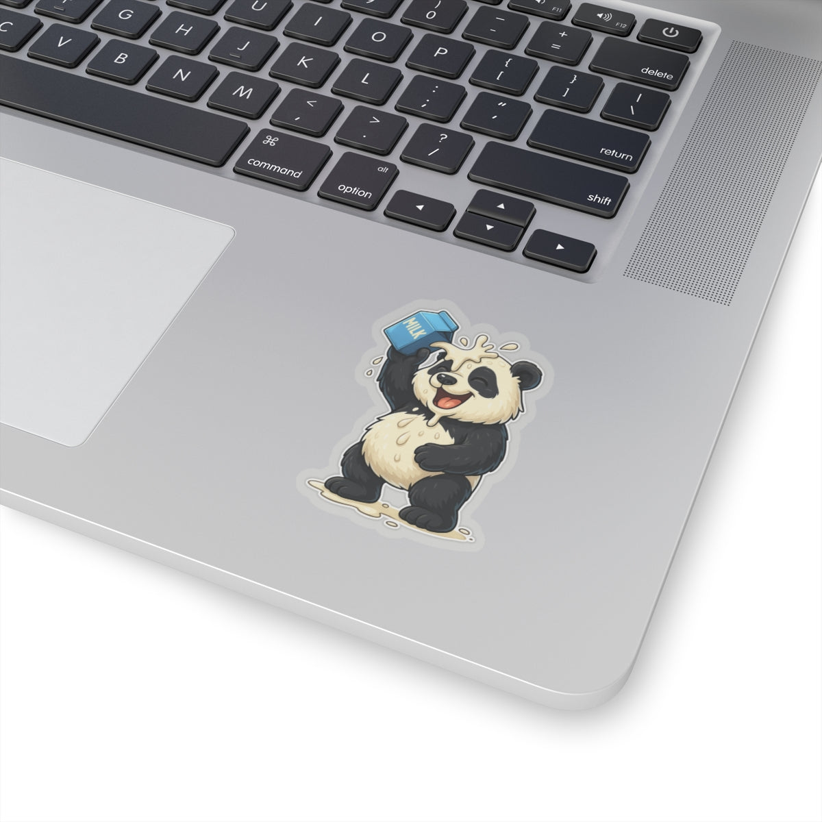 Panda Pouring Milk Kiss-Cut Sticker — Cute Cartoon Laptop Decal