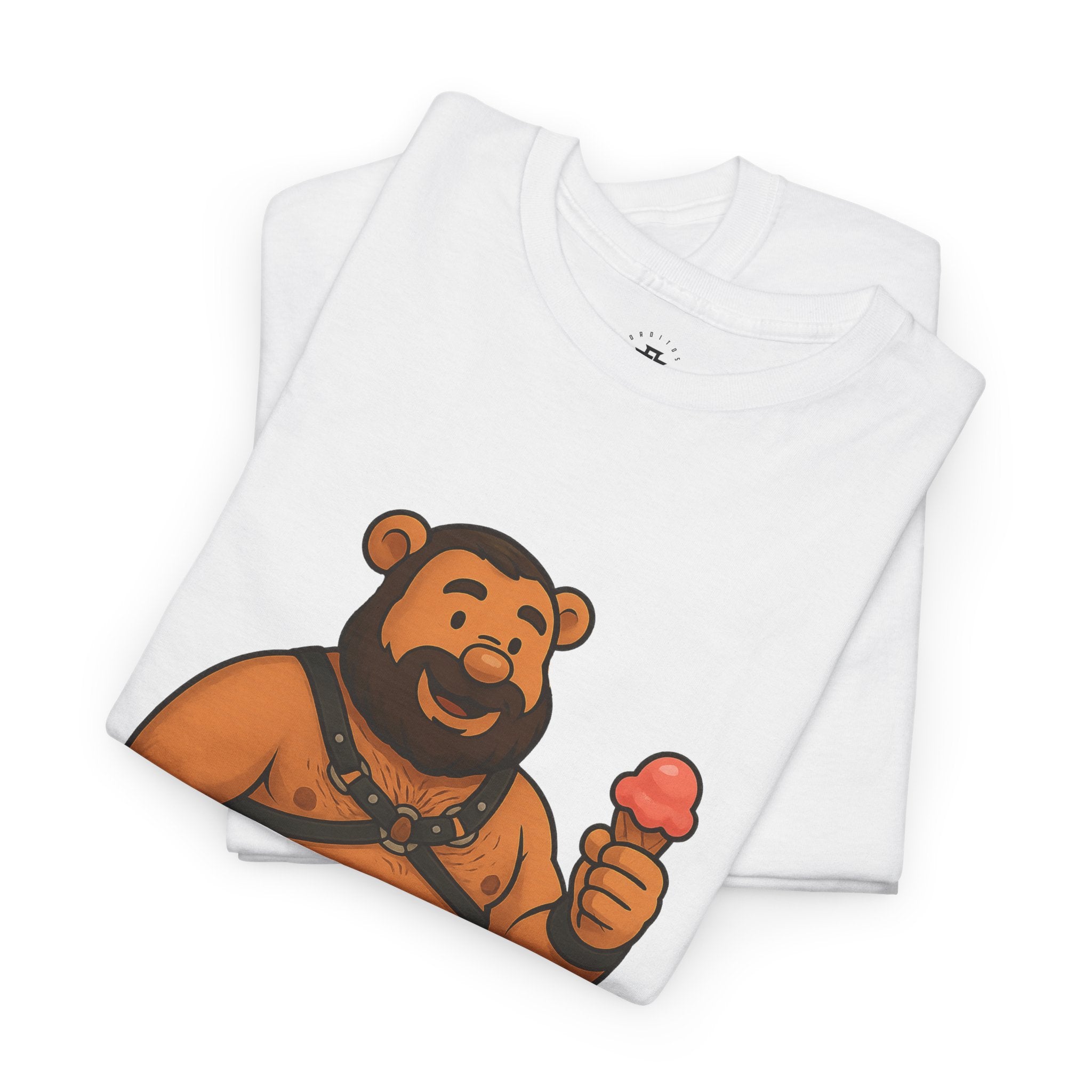 Bear Pride Ice Cream Graphic T-Shirt — Cute Bear with Ice Cream Gay Leather Style Tee