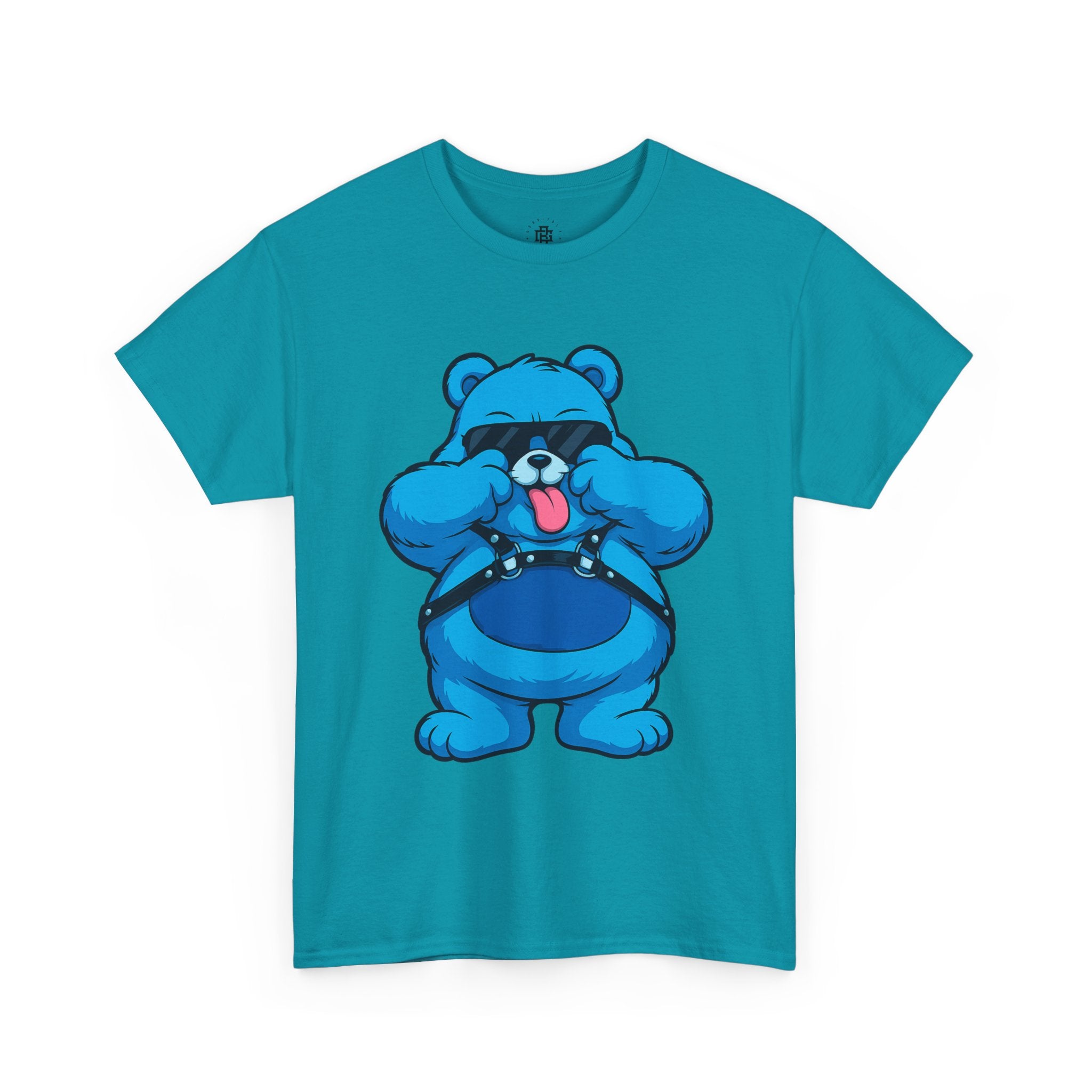 Blue Teddy Bear Graphic T-Shirt — Playful Peekaboo Design