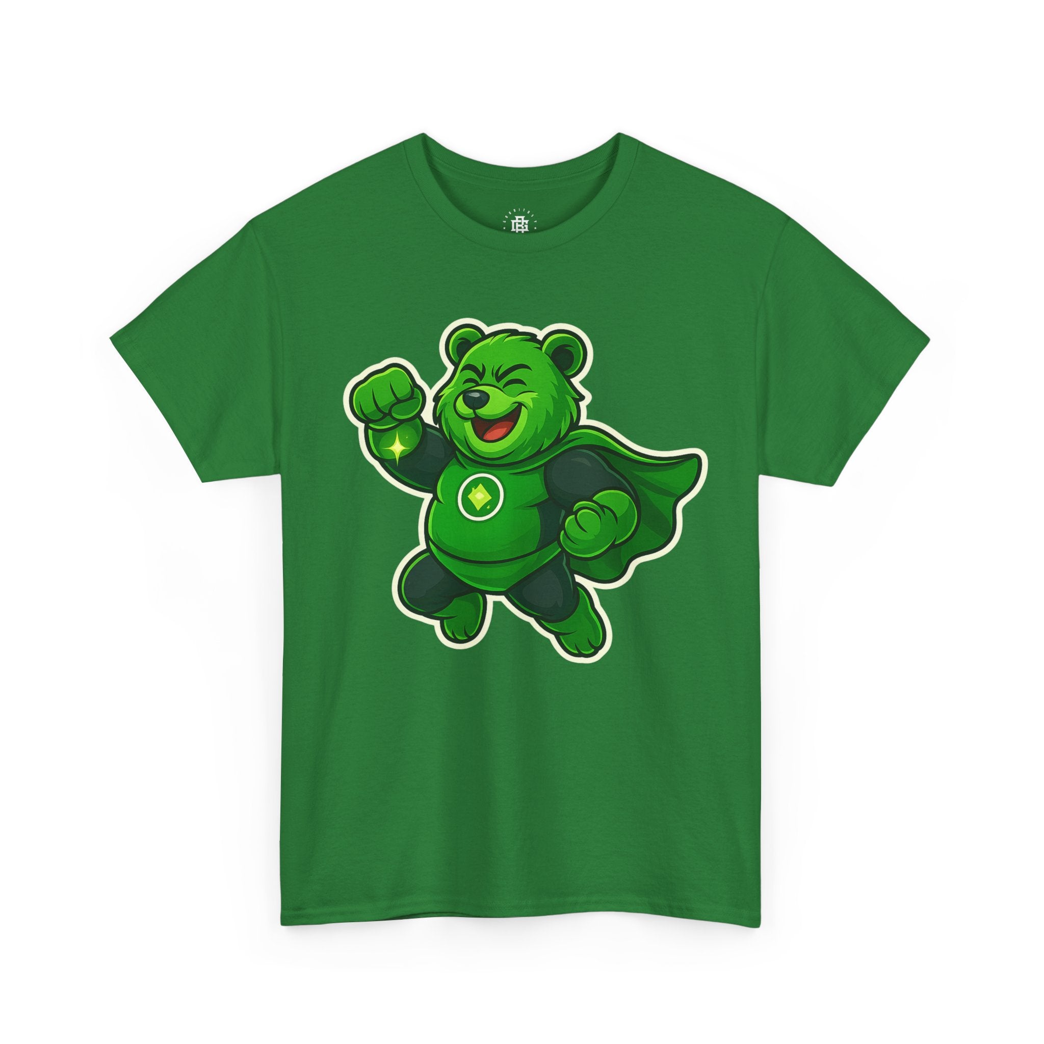 Green Superhero Bear T‑Shirt — Cute Gamer/Geek Graphic Tee