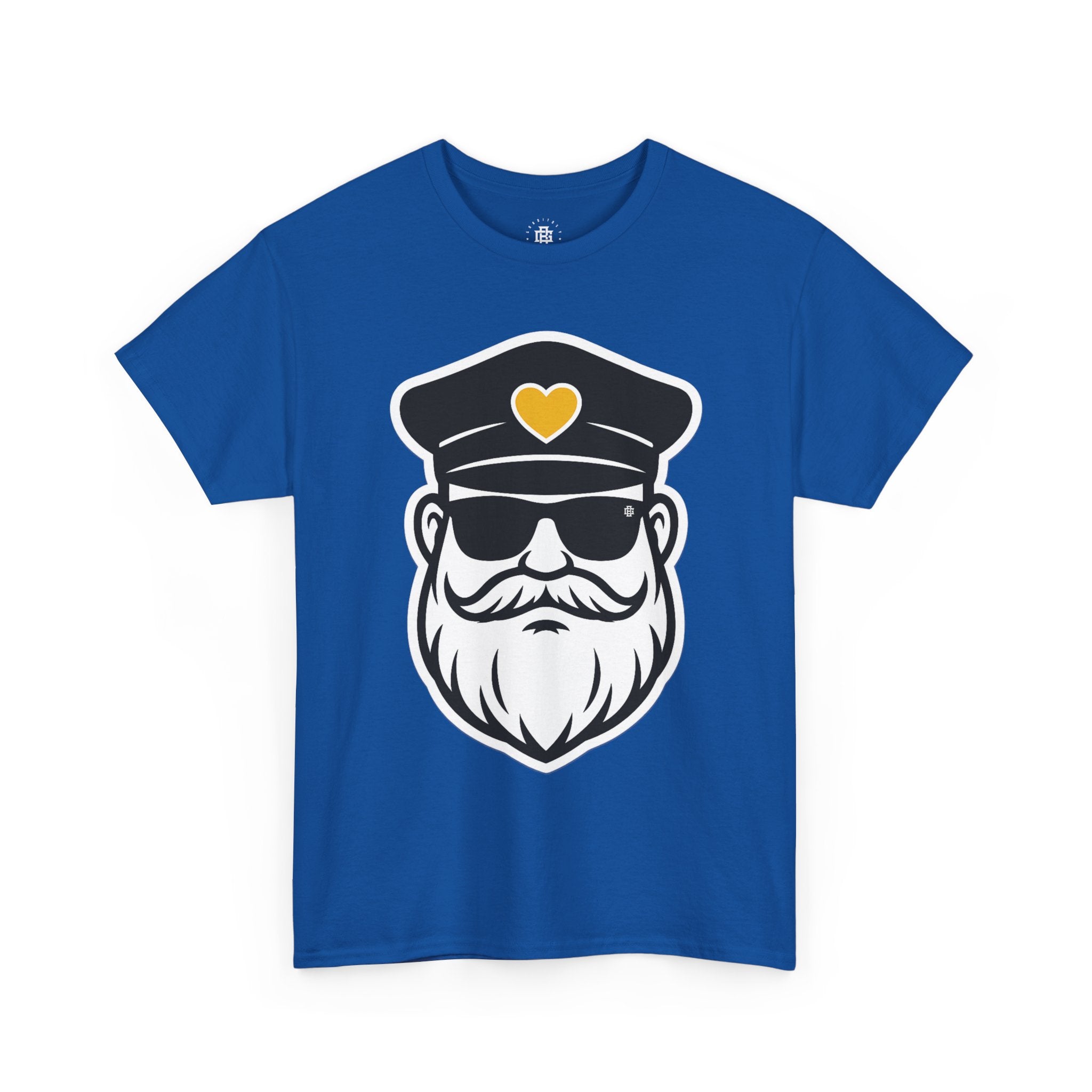 Bearded Captain Graphic Tee — Nautical Sailor Hat Design with Heart