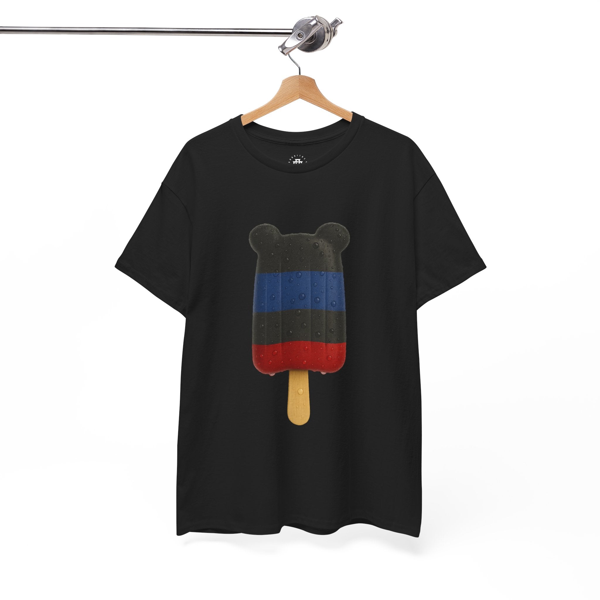 Leather Pride Popsicle T-Shirt — Minimal Black Tee with White Interlocked Initials