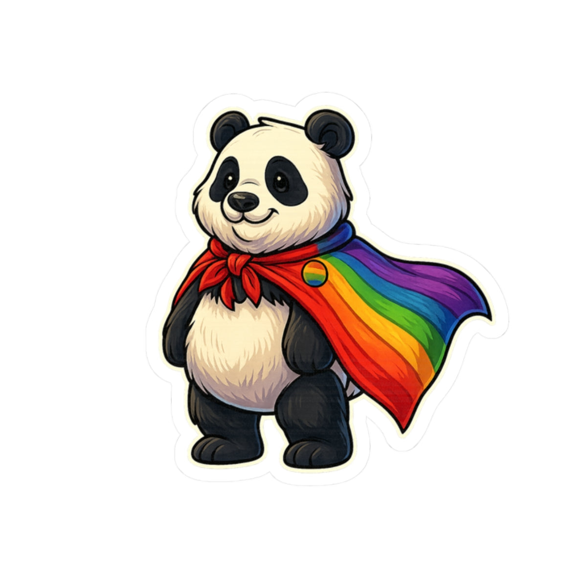 Cute Panda with Rainbow Cape Sticker — Pride, Laptop & Water Bottle Vinyl Kiss-Cut
