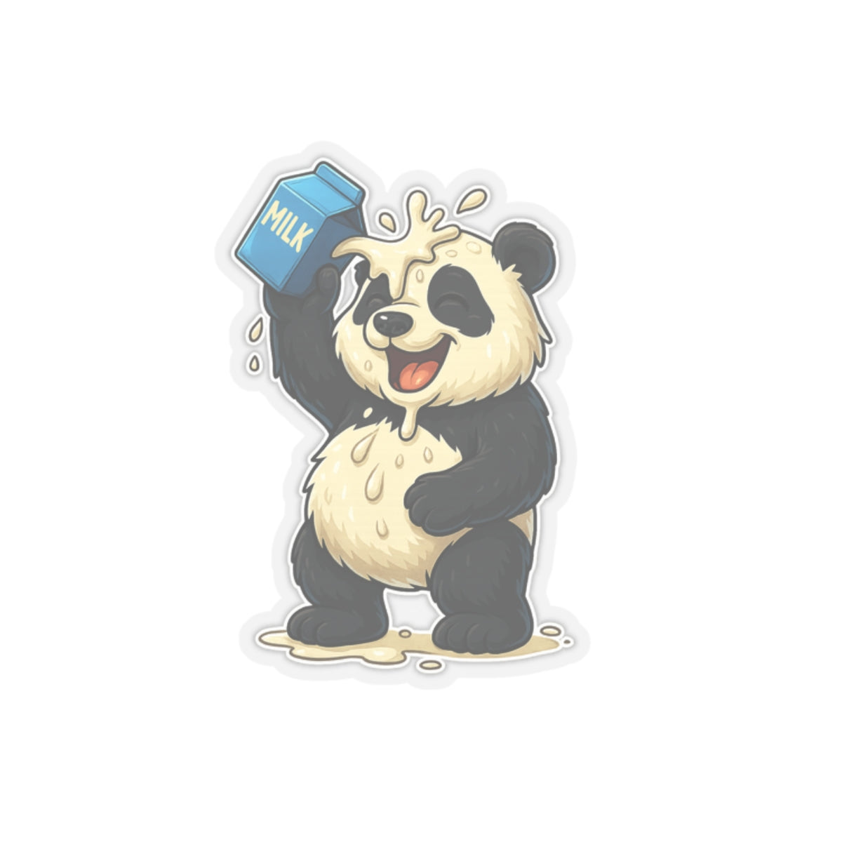 Panda Pouring Milk Kiss-Cut Sticker — Cute Cartoon Laptop Decal