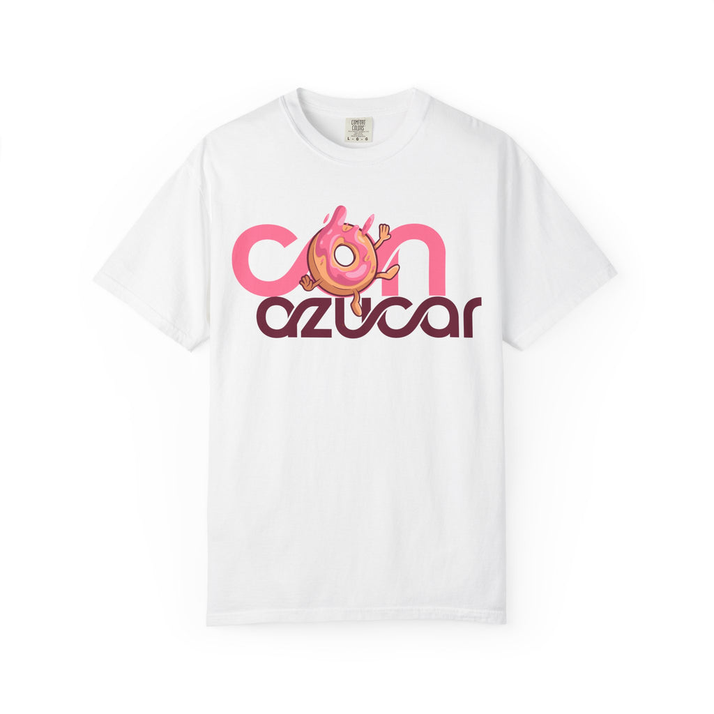 Vista frontal playera Con Azucar diseño donut dulce vintage