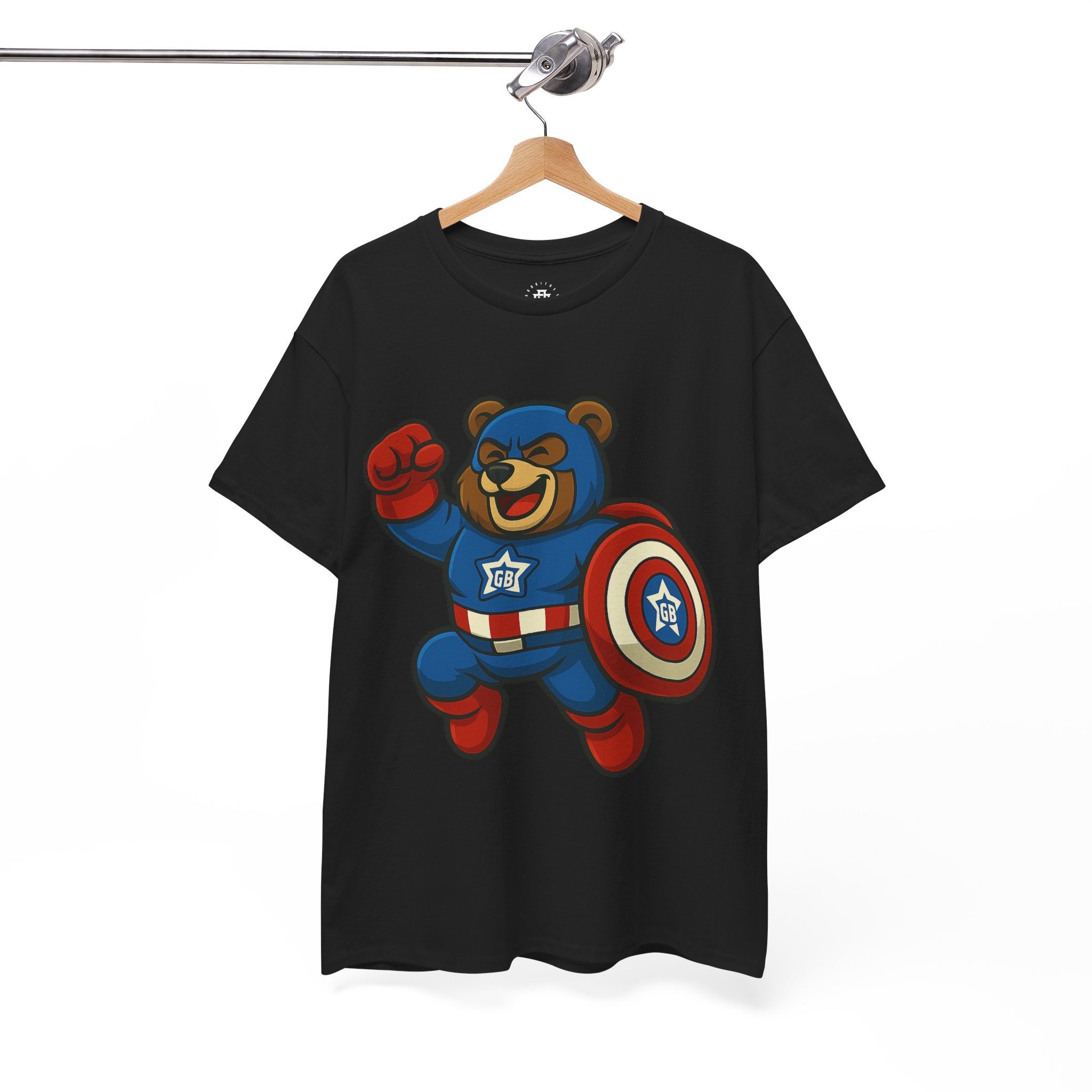 Captain Bear Kids T‑Shirt — Superhero Bear Shield Tee for Toddlers & Kids
