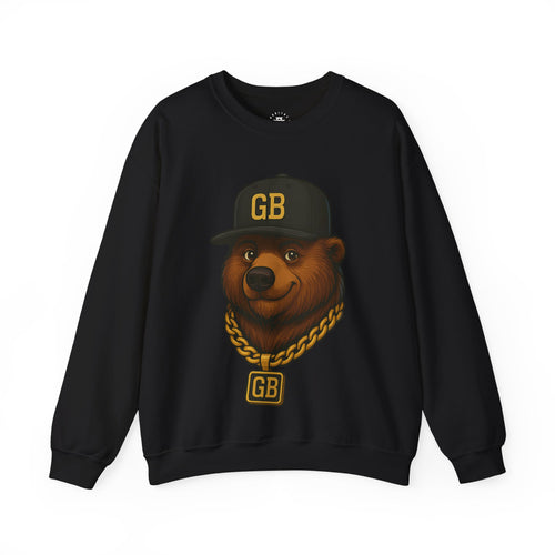 Bear Hip-Hop Crewneck Sweatshirt — Gold GB Chain & Cap Graphic