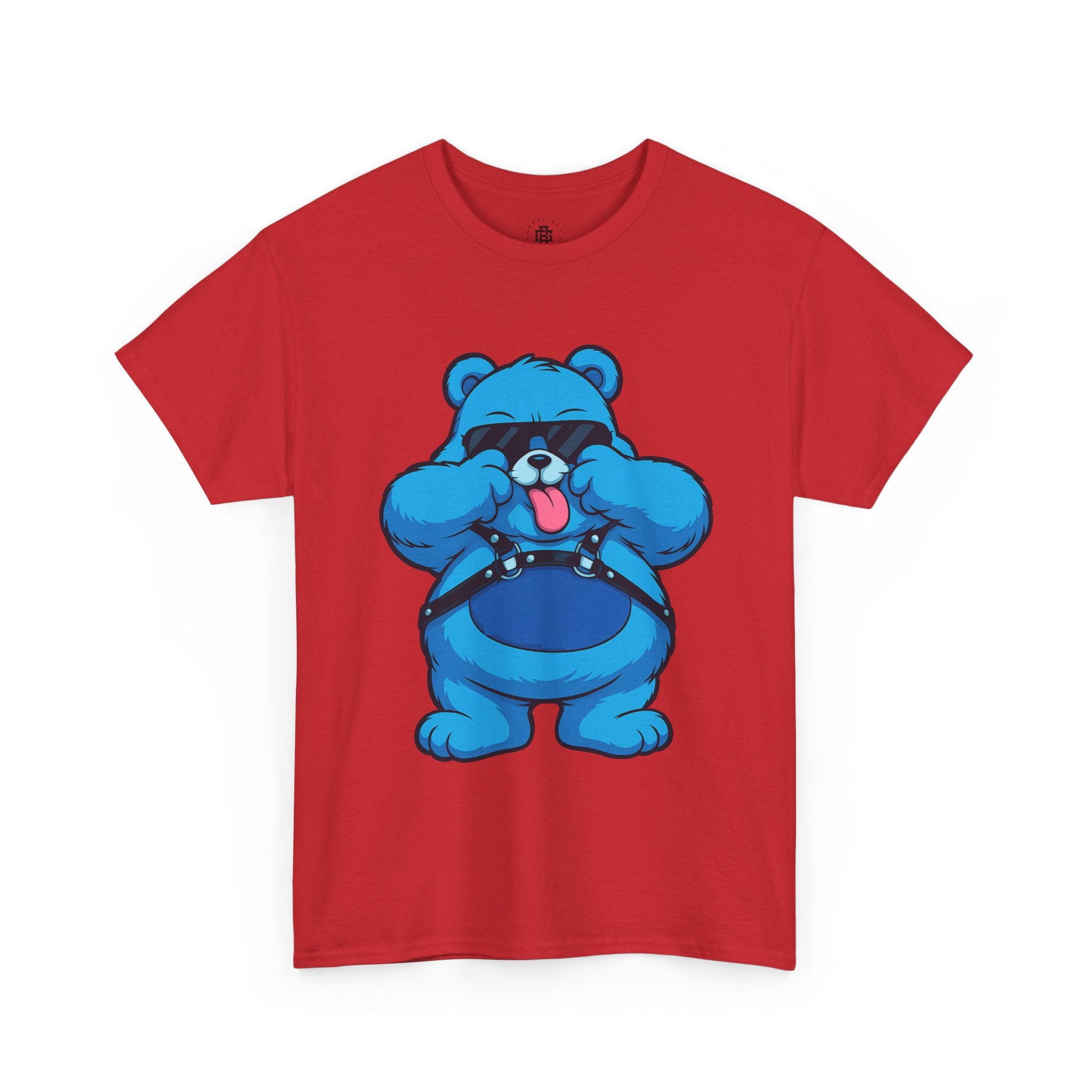 Blue Teddy Bear Graphic T-Shirt — Playful Peekaboo Design