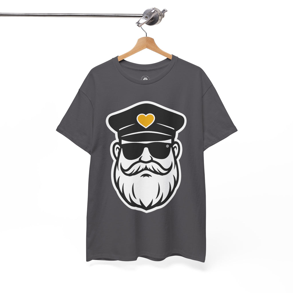 Bearded Captain Graphic Tee — Nautical Sailor Hat Design with Heart