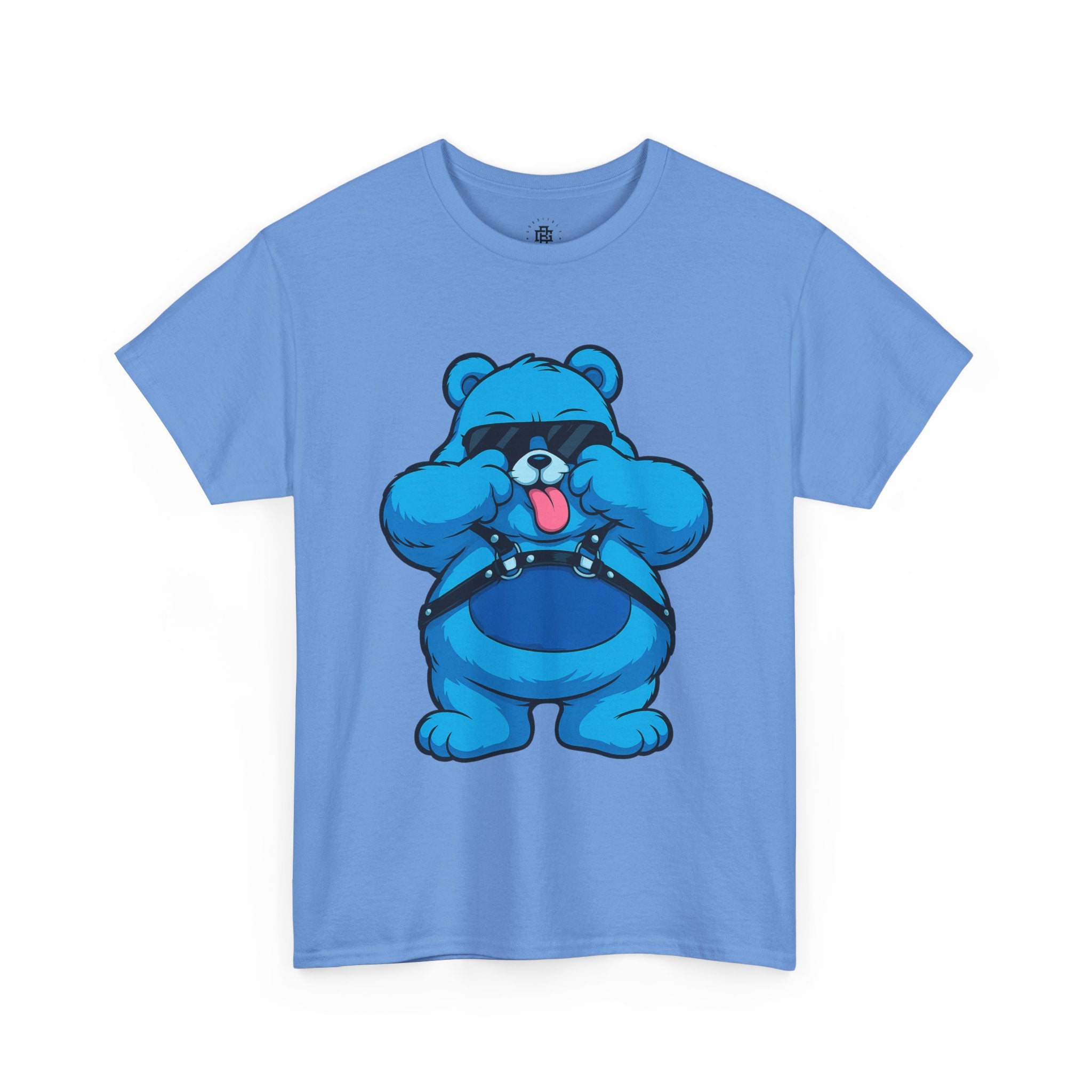 Blue Teddy Bear Graphic T-Shirt — Playful Peekaboo Design