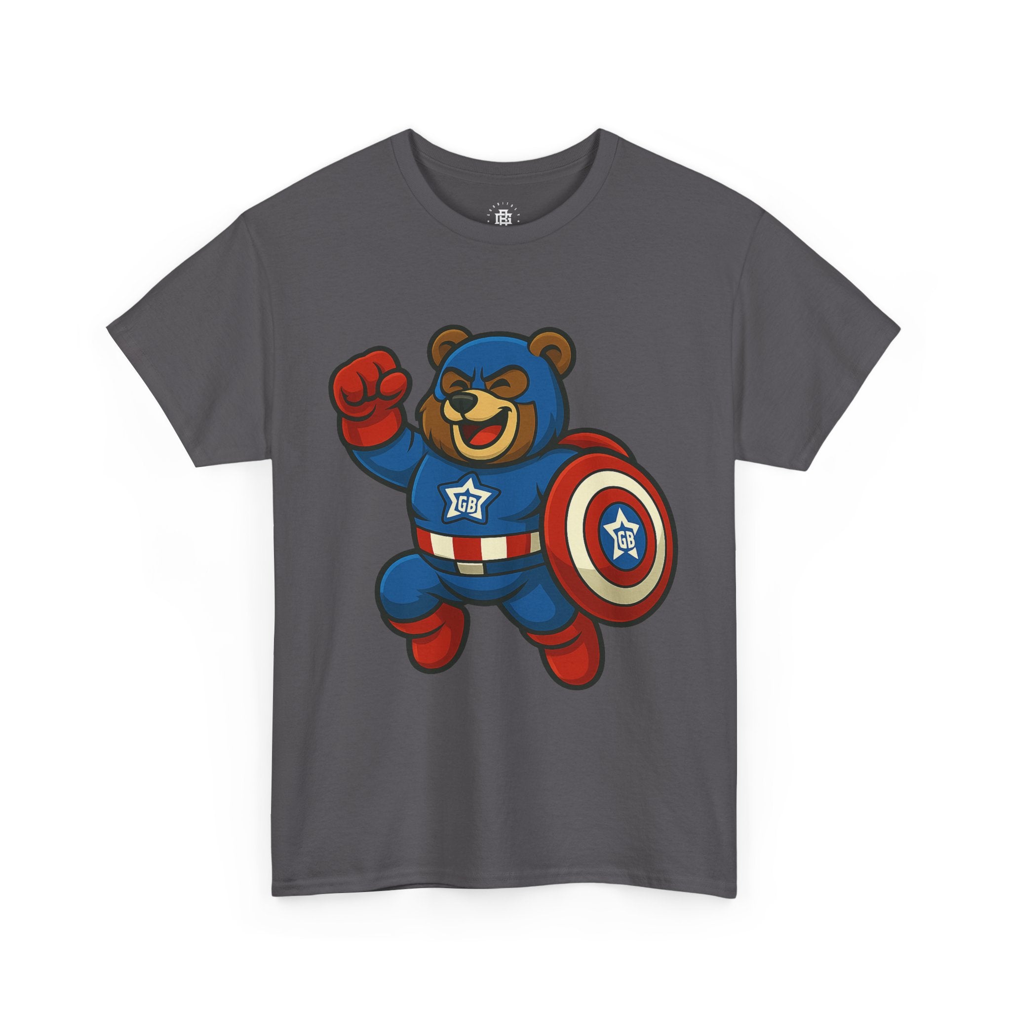 Captain Bear Kids T‑Shirt — Superhero Bear Shield Tee for Toddlers & Kids
