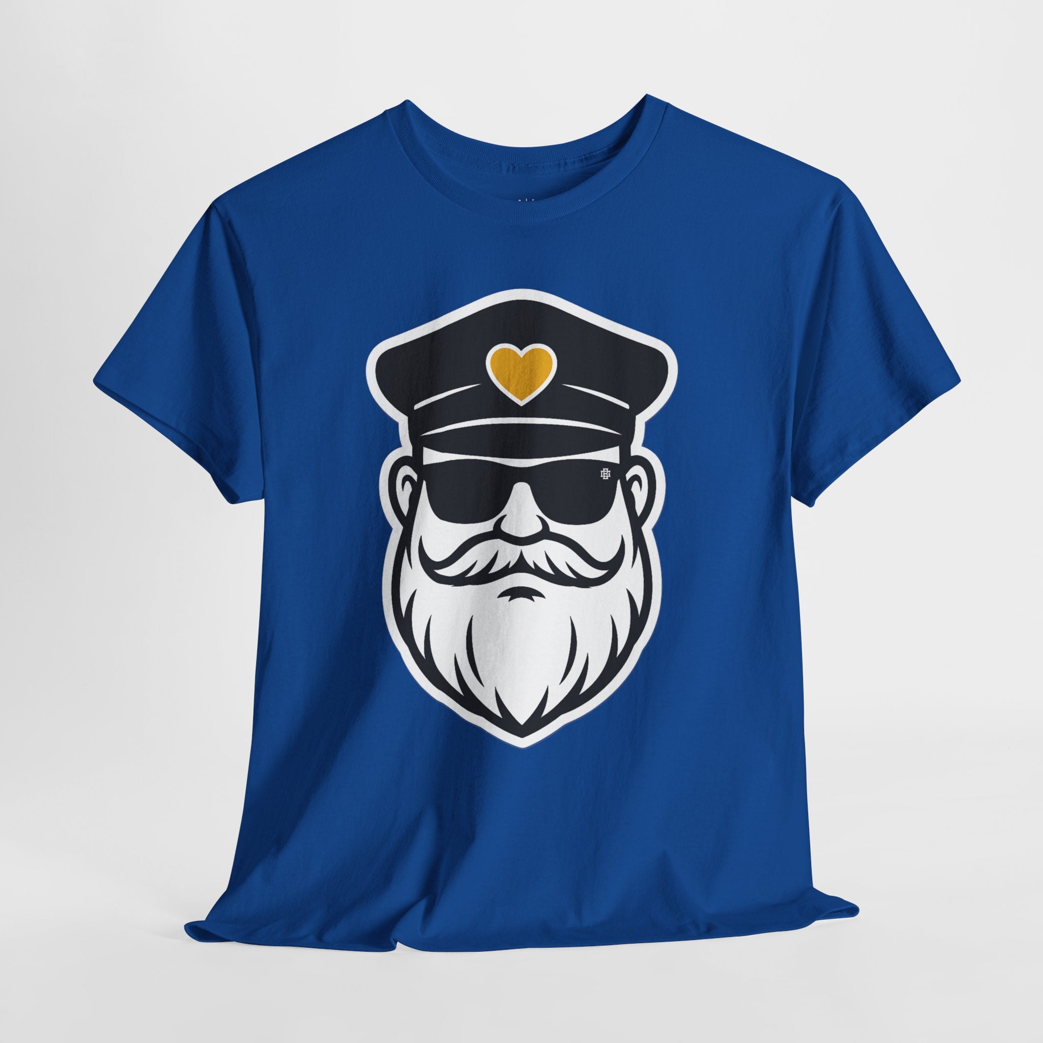 Bearded Captain Graphic Tee — Nautical Sailor Hat Design with Heart