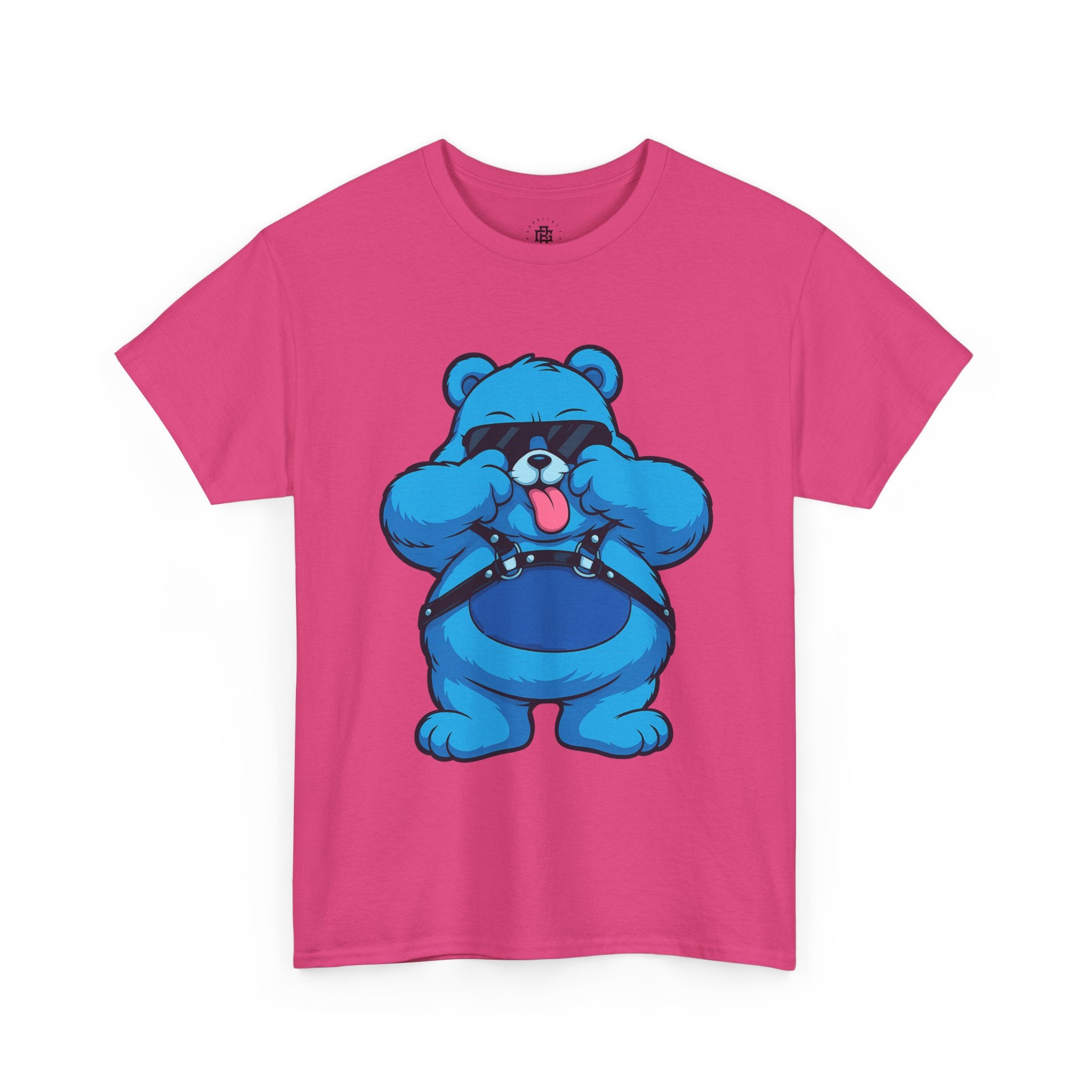 Blue Teddy Bear Graphic T-Shirt — Playful Peekaboo Design