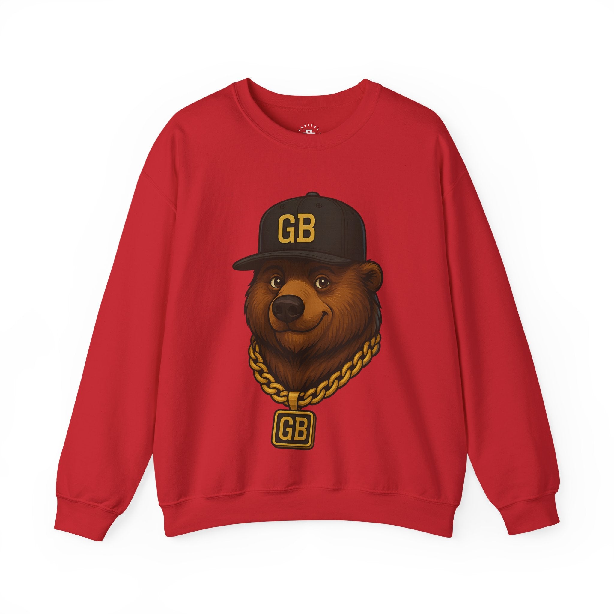 Bear Hip-Hop Crewneck Sweatshirt — Gold GB Chain & Cap Graphic