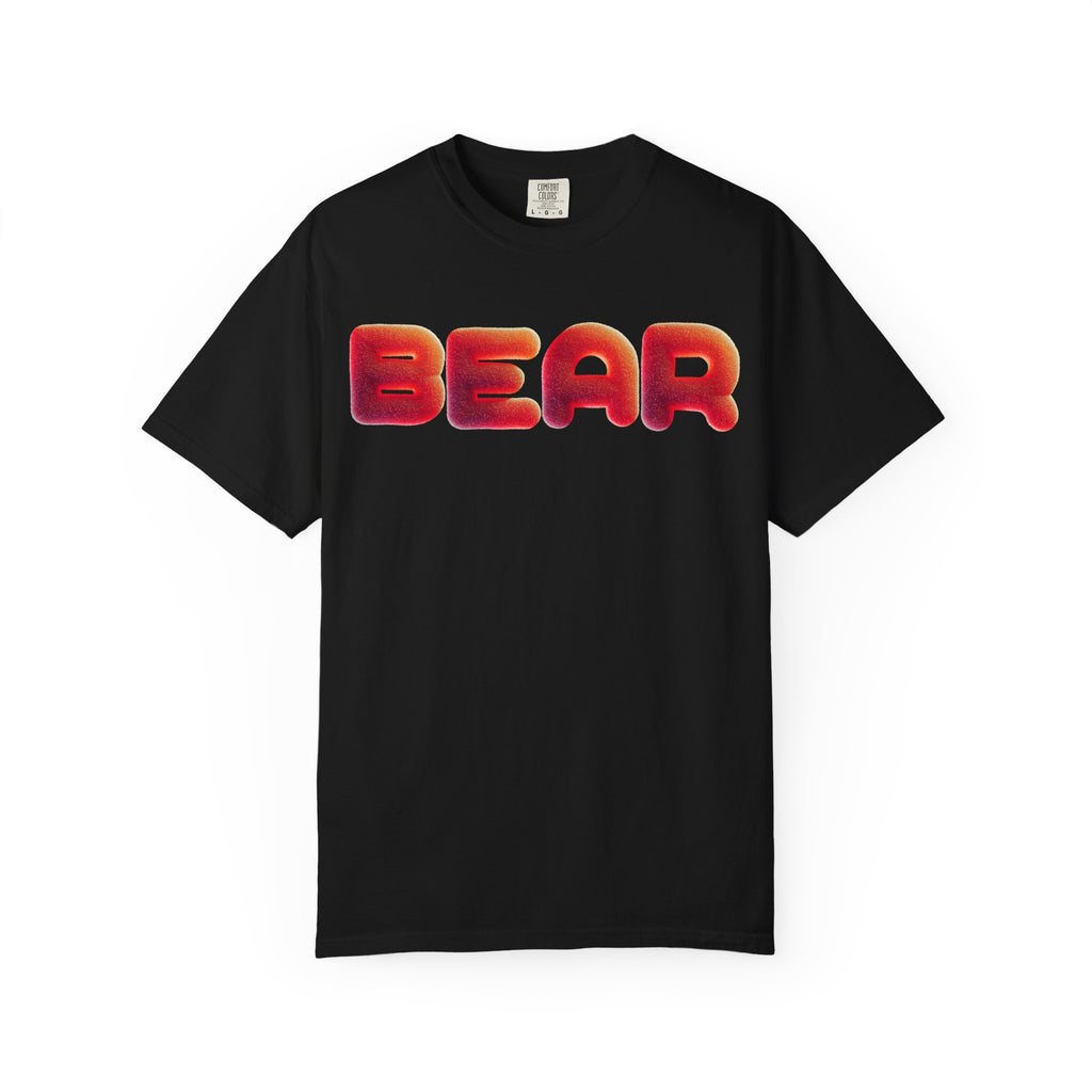 Playera BEAR con letras bubble retro puffy en gradiente cálido
