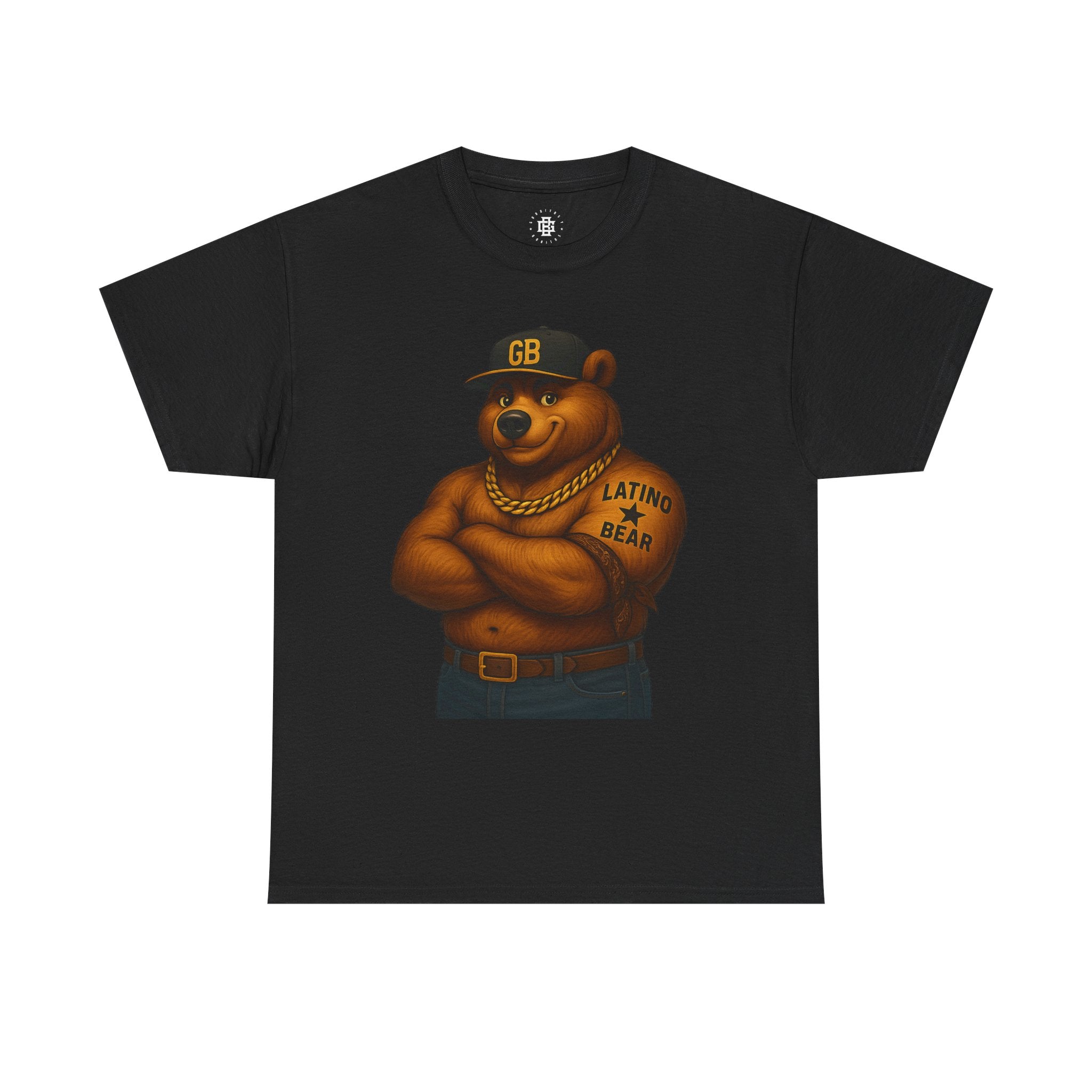 Latino Bear Graphic Tee — Tough Bear Tattoo Chest Art T-Shirt