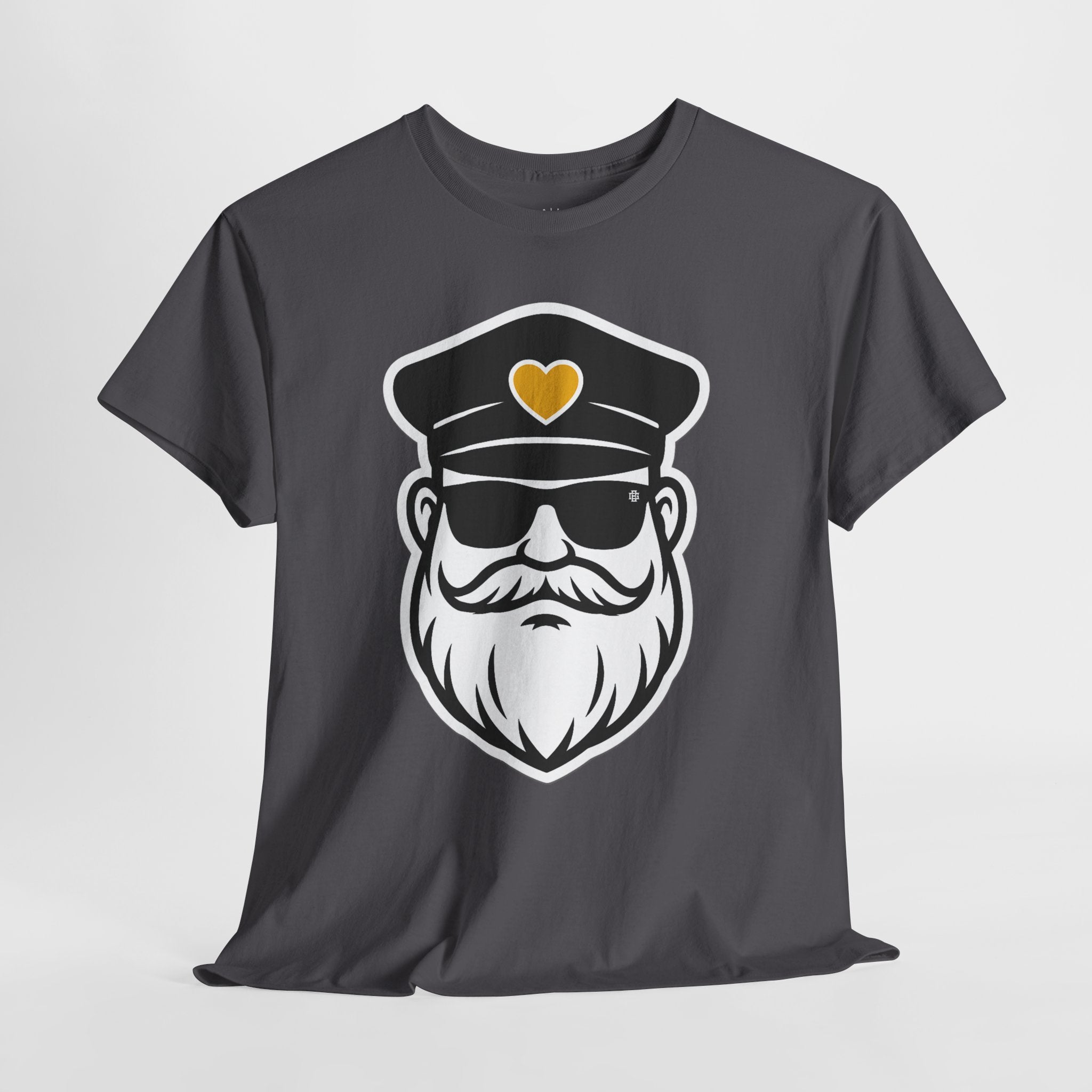 Bearded Captain Graphic Tee — Nautical Sailor Hat Design with Heart