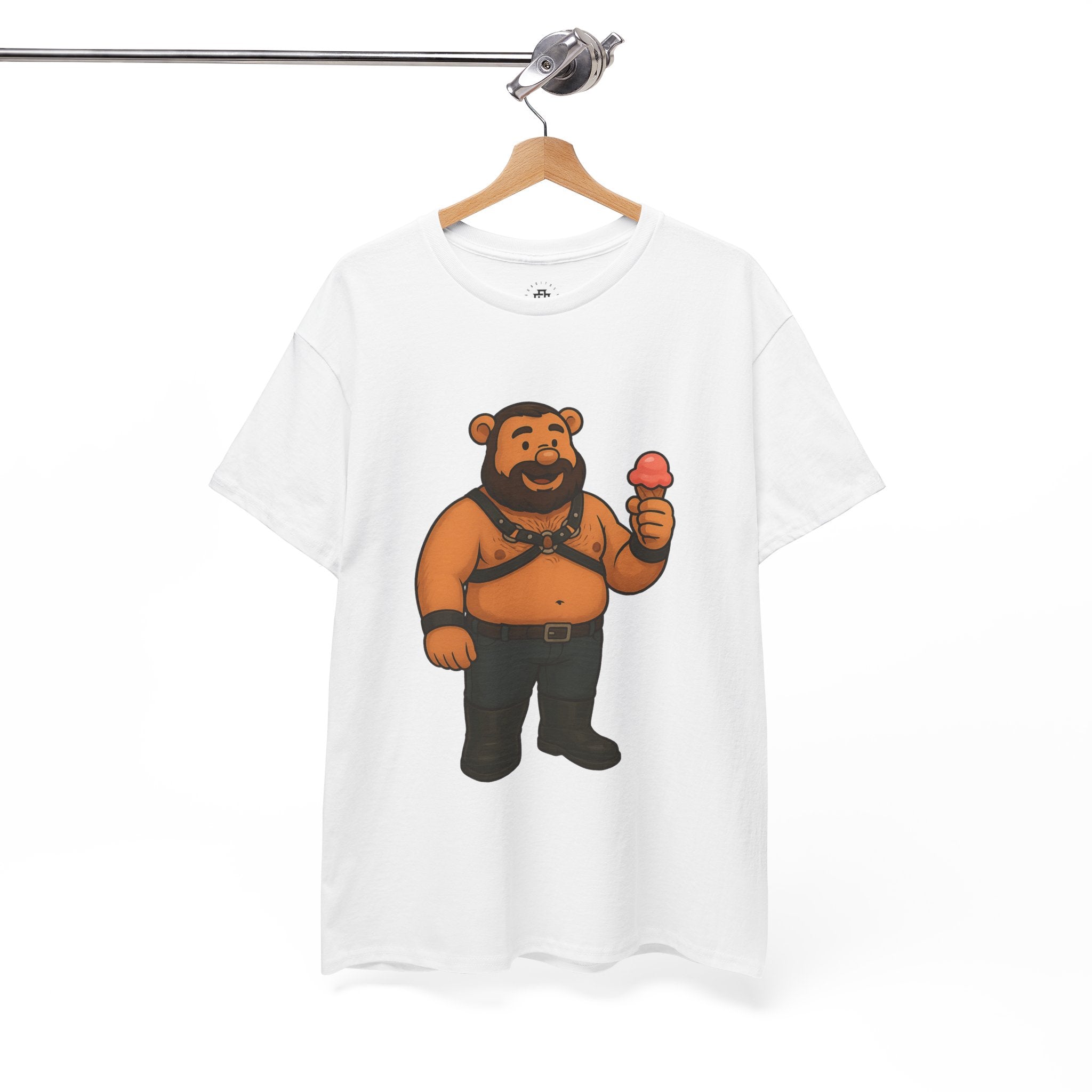 Bear Pride Ice Cream Graphic T-Shirt — Cute Bear with Ice Cream Gay Leather Style Tee