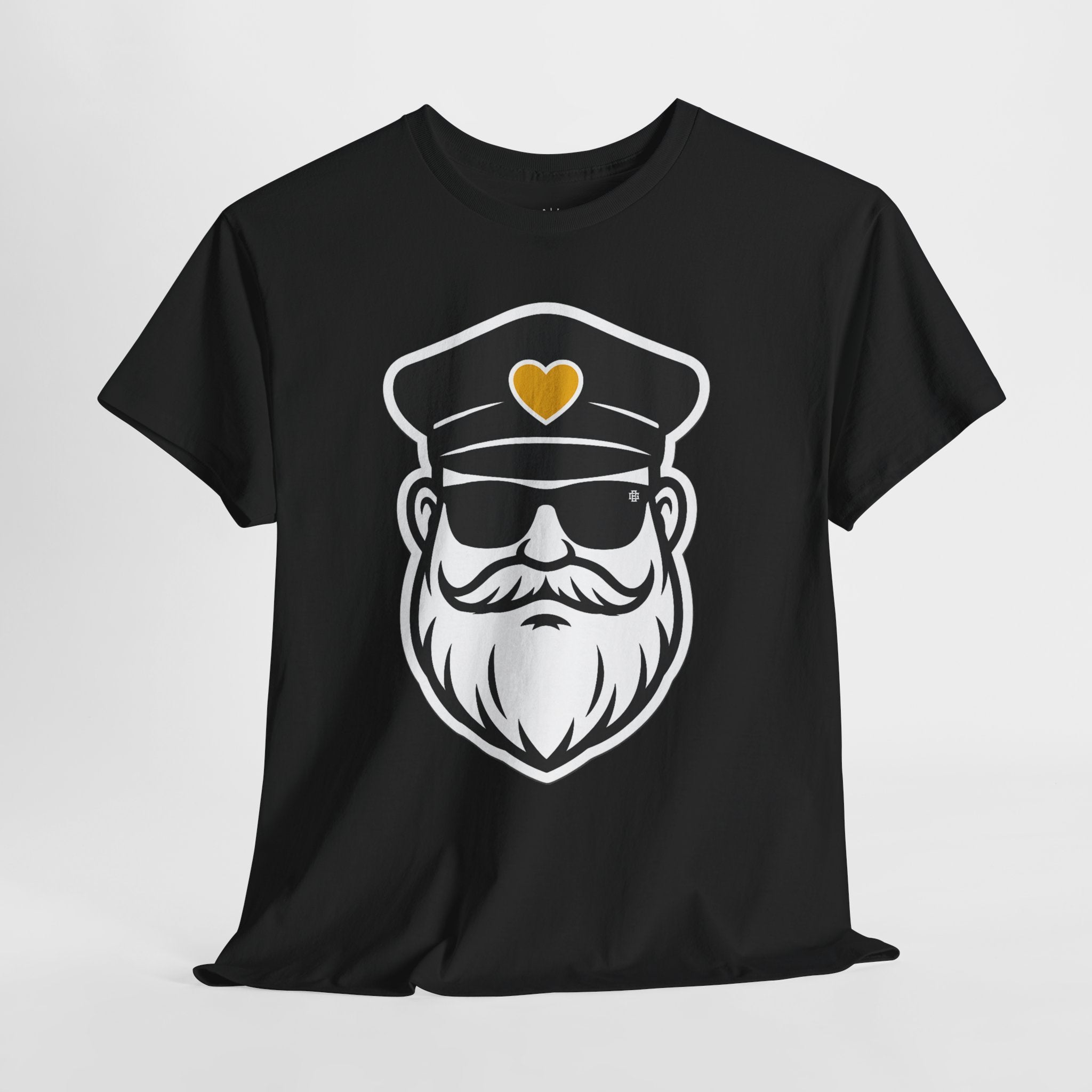 Bearded Captain Graphic Tee — Nautical Sailor Hat Design with Heart