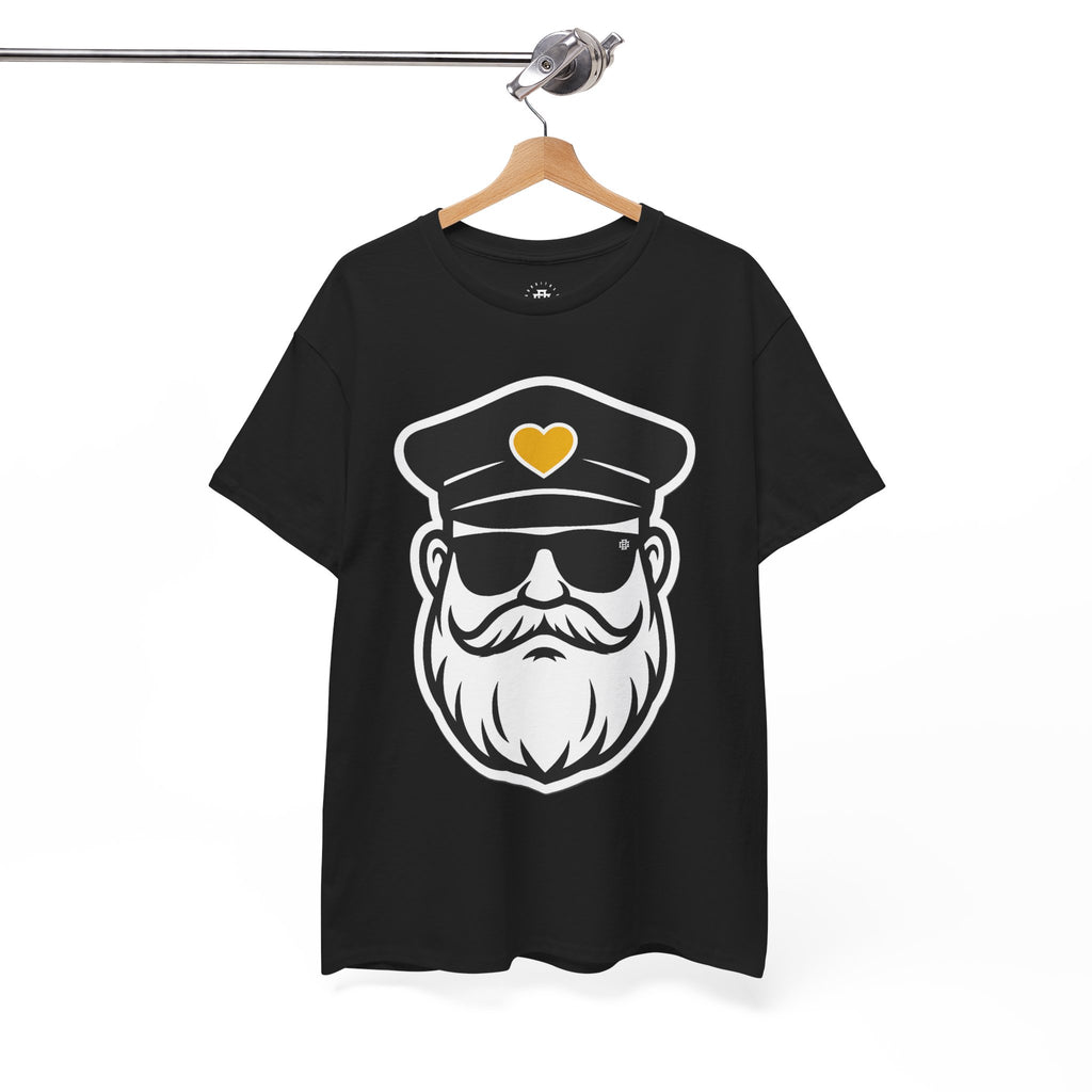 Bearded Captain Graphic Tee — Nautical Sailor Hat Design with Heart