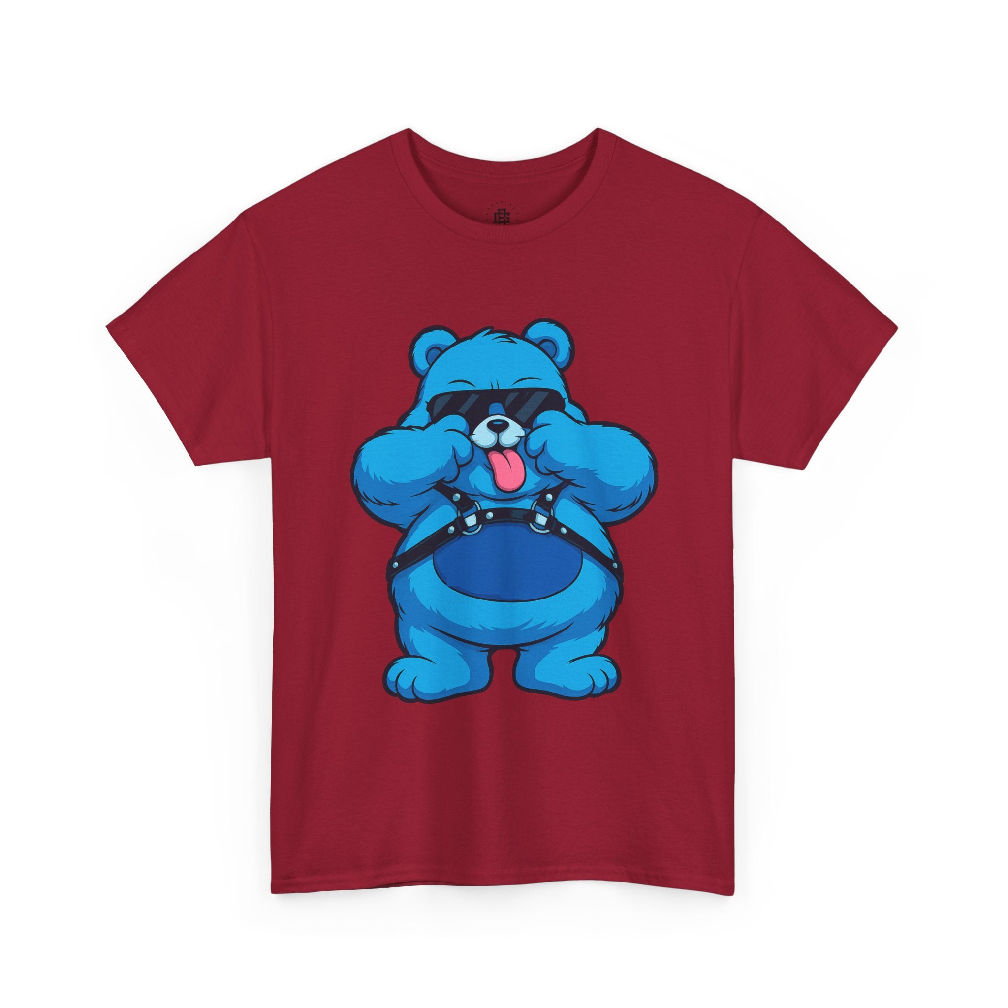 Blue Teddy Bear Graphic T-Shirt — Playful Peekaboo Design