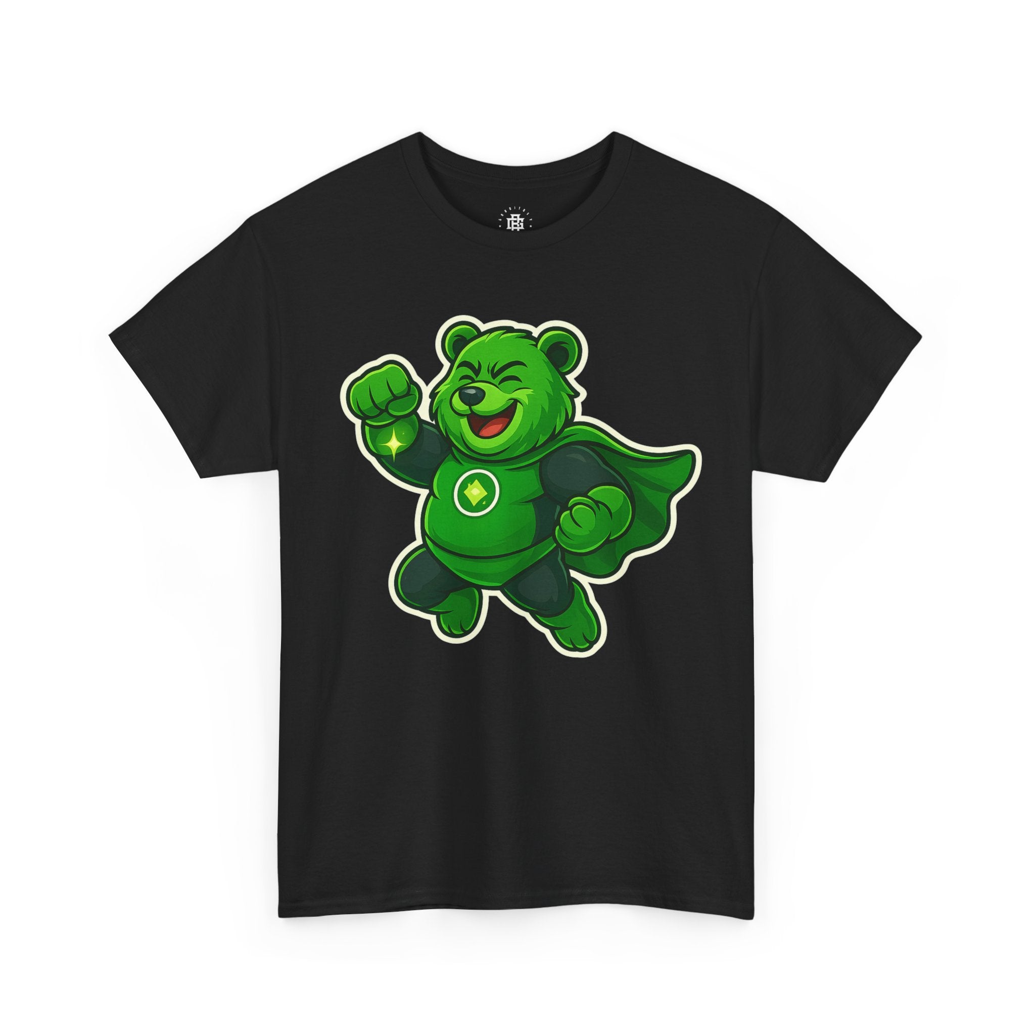 Green Superhero Bear T‑Shirt — Cute Gamer/Geek Graphic Tee