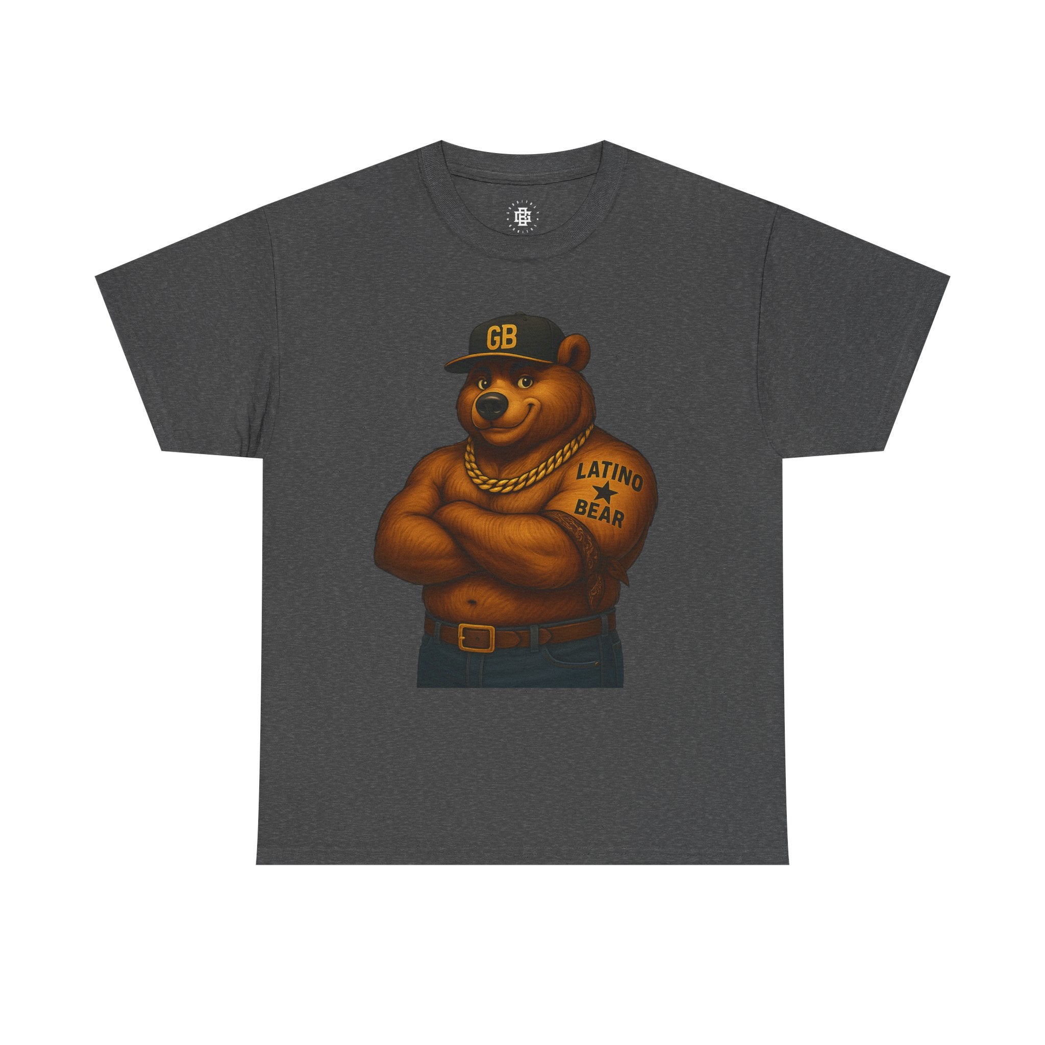 Latino Bear Graphic Tee — Tough Bear Tattoo Chest Art T-Shirt