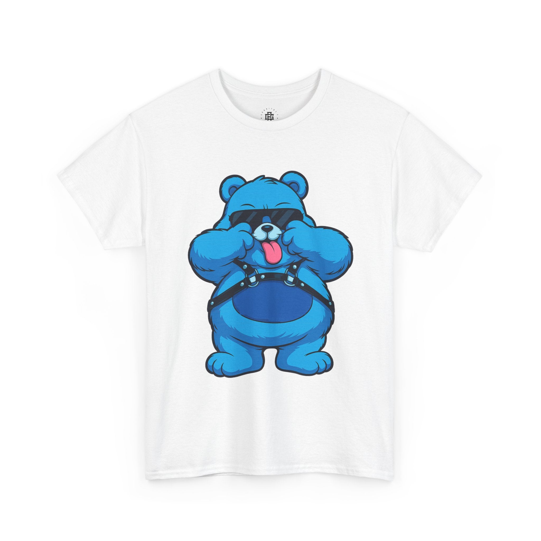Blue Teddy Bear Graphic T-Shirt — Playful Peekaboo Design