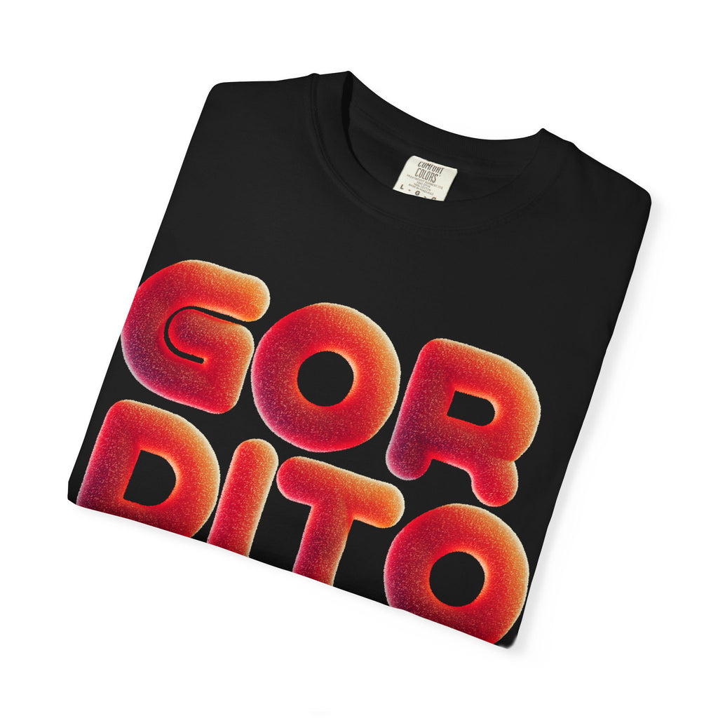 Vista frontal playera Gordito diseño bubble letter