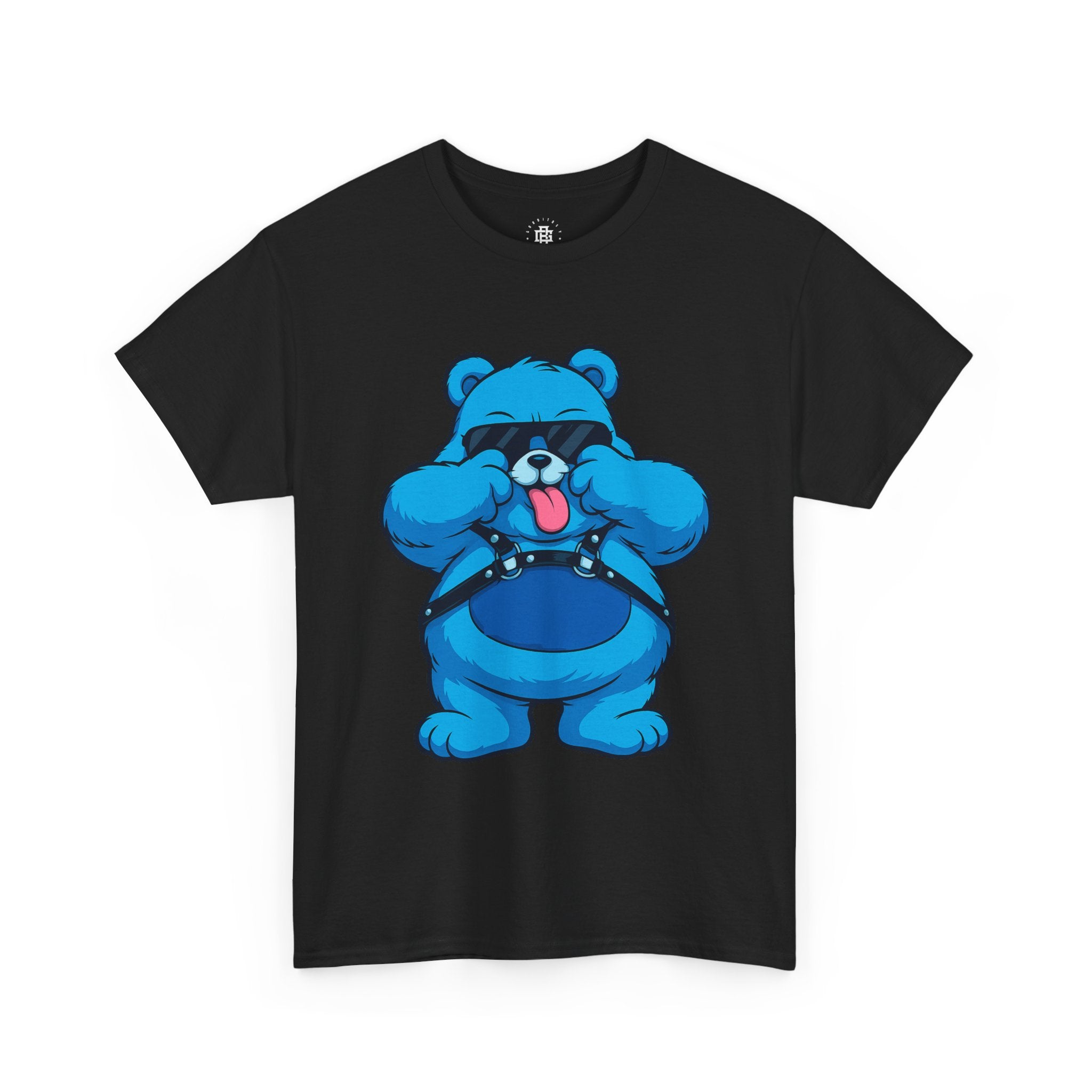 Blue Teddy Bear Graphic T-Shirt — Playful Peekaboo Design