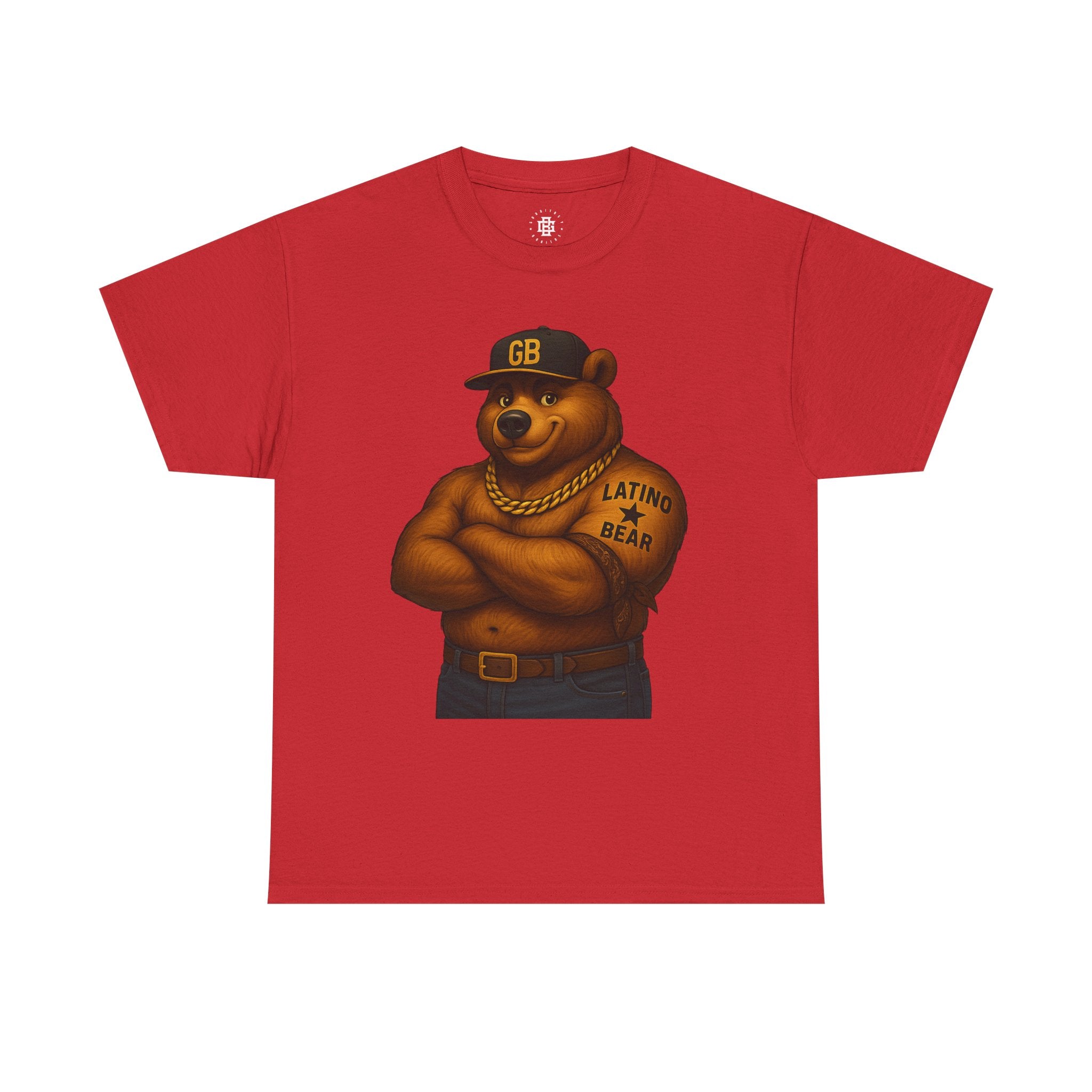 Latino Bear Graphic Tee — Tough Bear Tattoo Chest Art T-Shirt