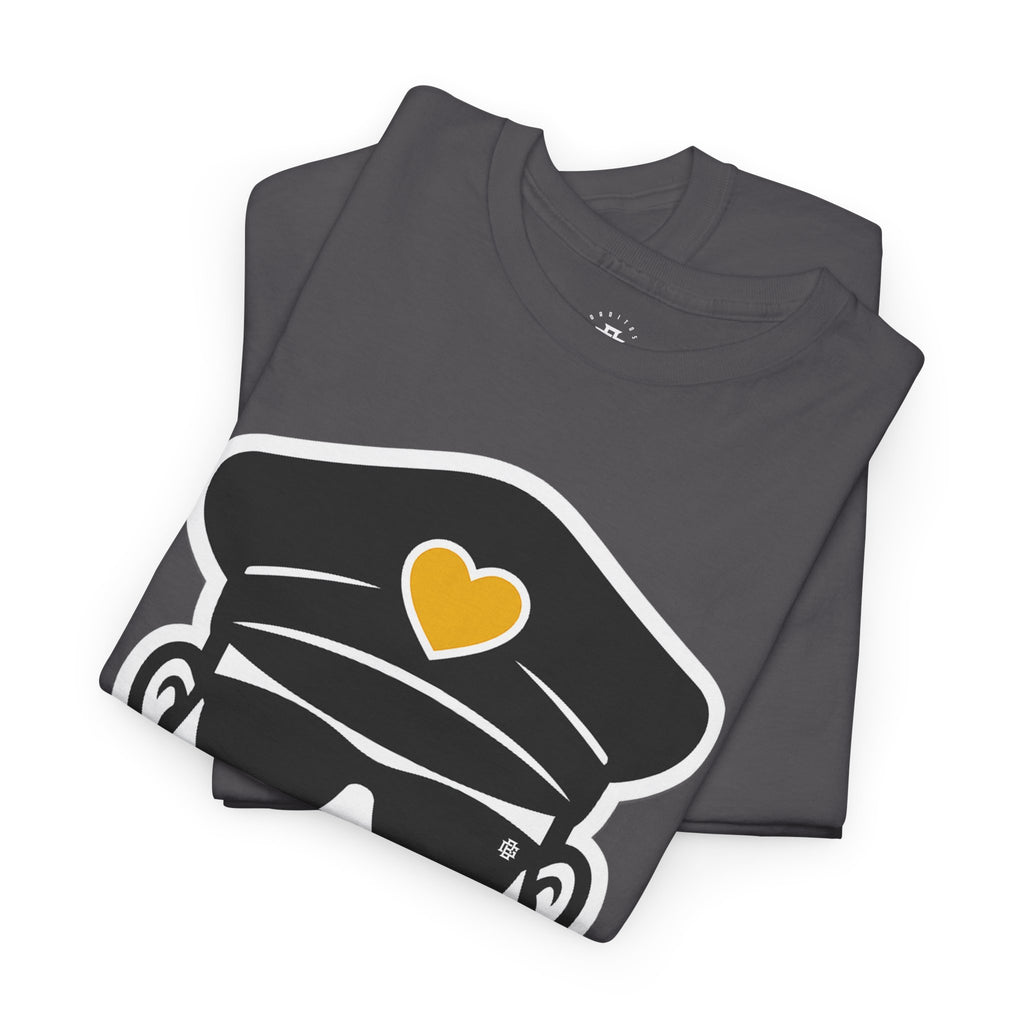 Bearded Captain Graphic Tee — Nautical Sailor Hat Design with Heart