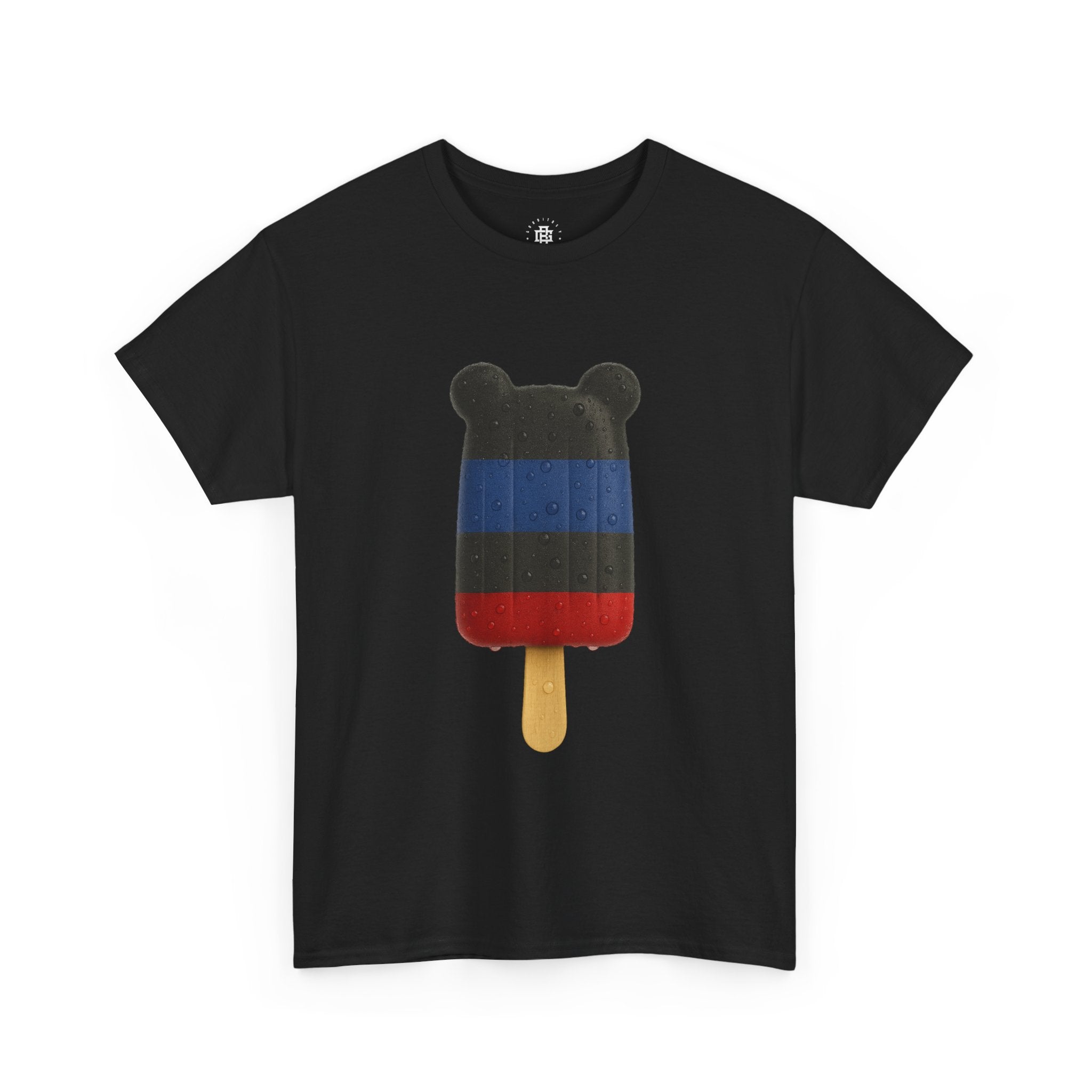 Leather Pride Popsicle T-Shirt — Minimal Black Tee with White Interlocked Initials