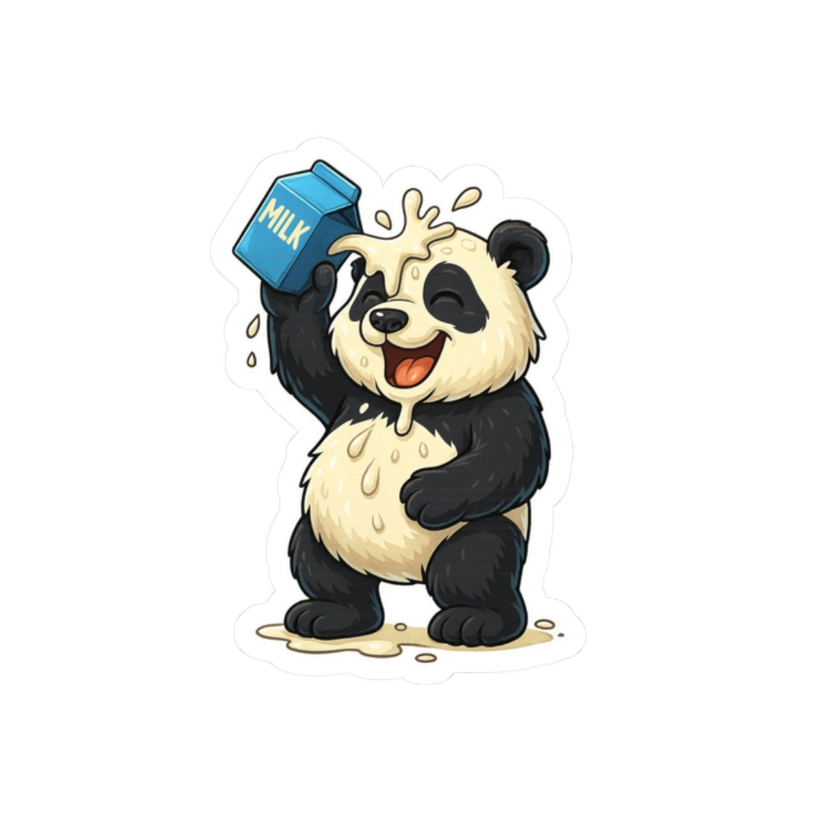 Panda Pouring Milk Kiss-Cut Sticker — Cute Cartoon Laptop Decal