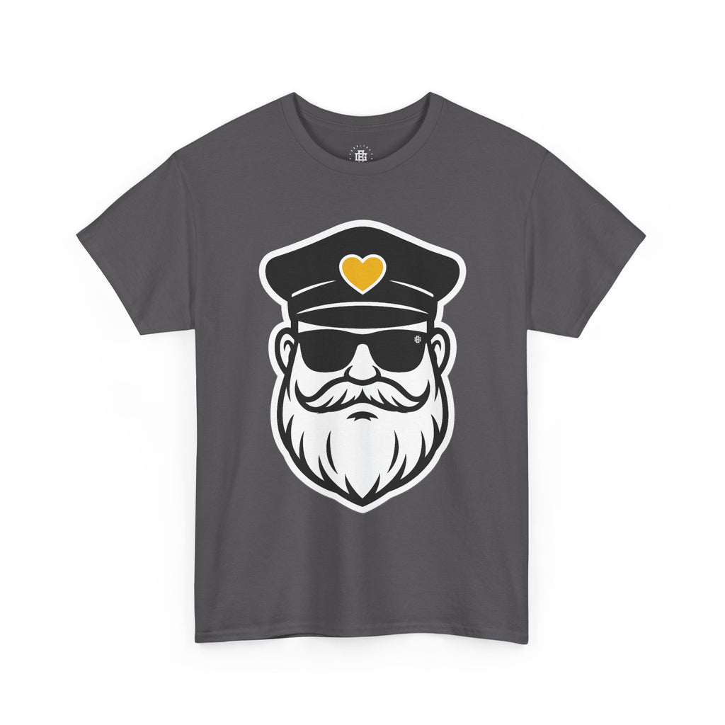 Bearded Captain Graphic Tee — Nautical Sailor Hat Design with Heart