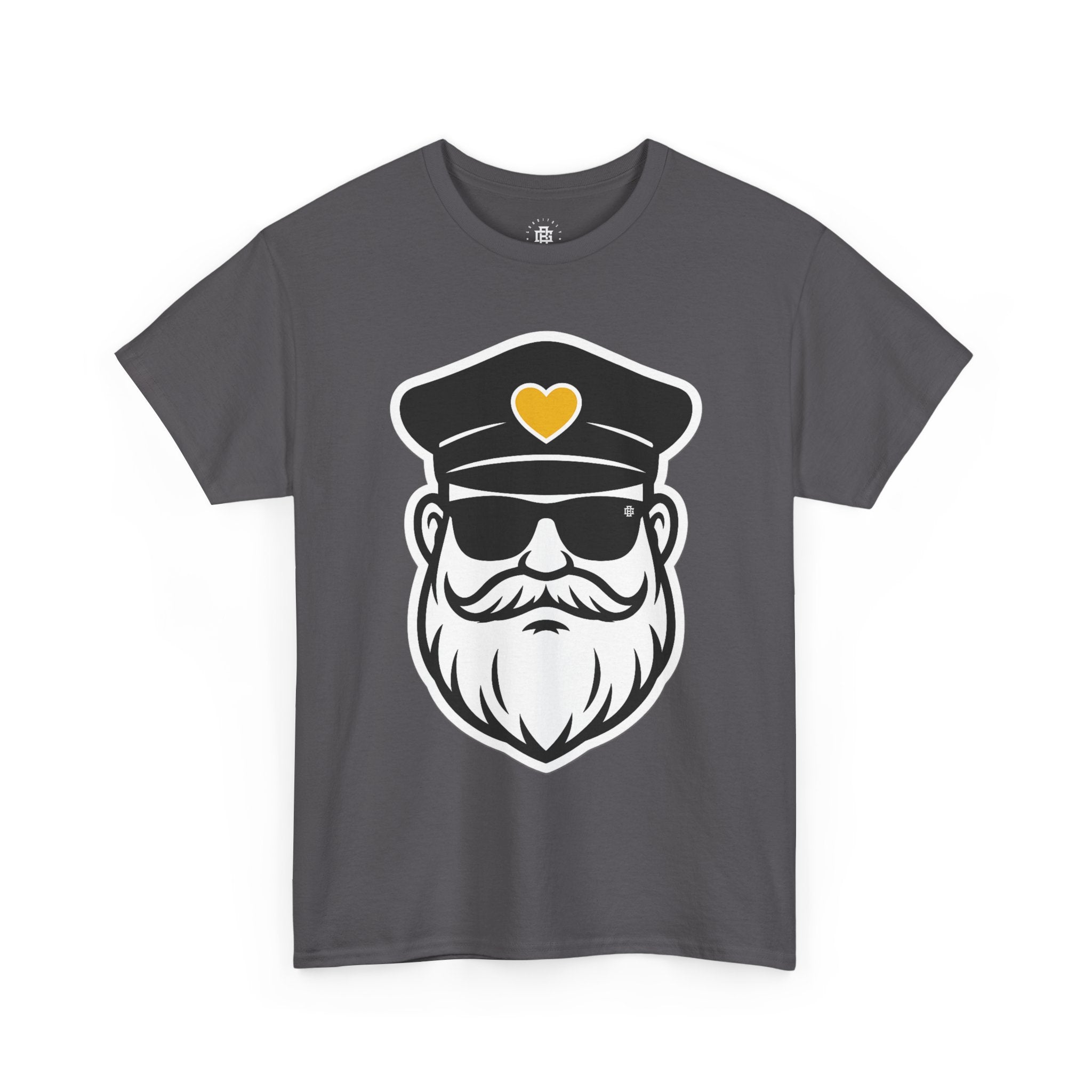 Bearded Captain Graphic Tee — Nautical Sailor Hat Design with Heart