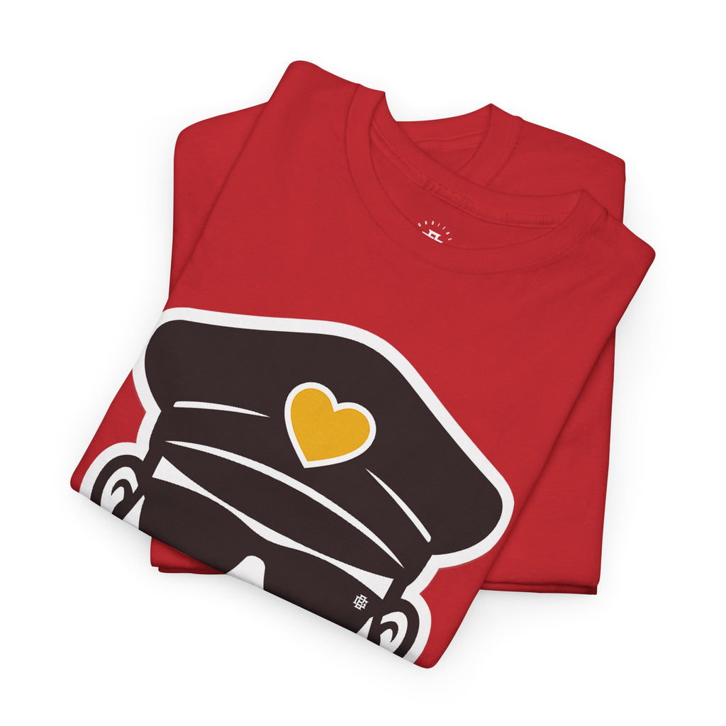 Bearded Captain Graphic Tee — Nautical Sailor Hat Design with Heart