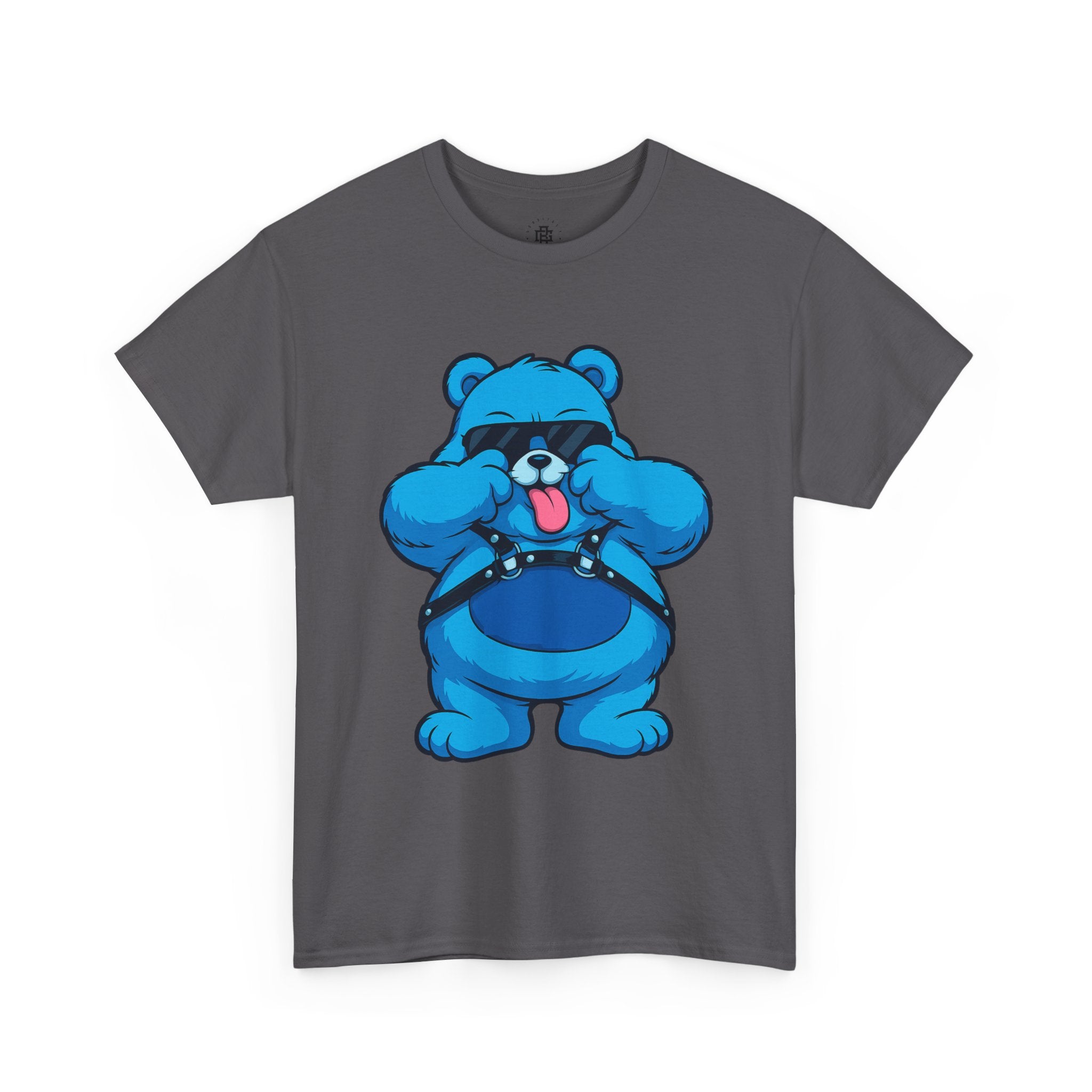 Blue Teddy Bear Graphic T-Shirt — Playful Peekaboo Design