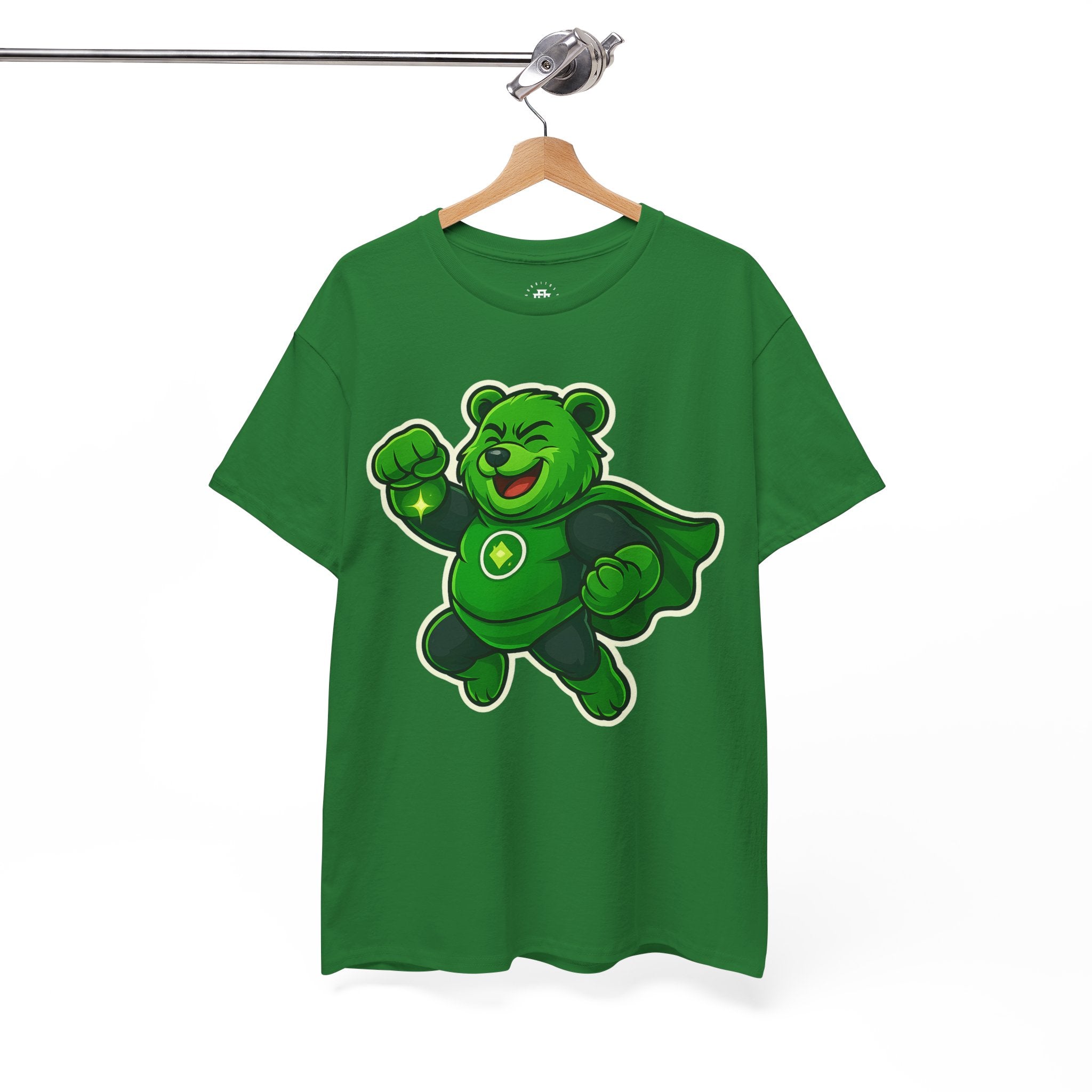 Green Superhero Bear T‑Shirt — Cute Gamer/Geek Graphic Tee