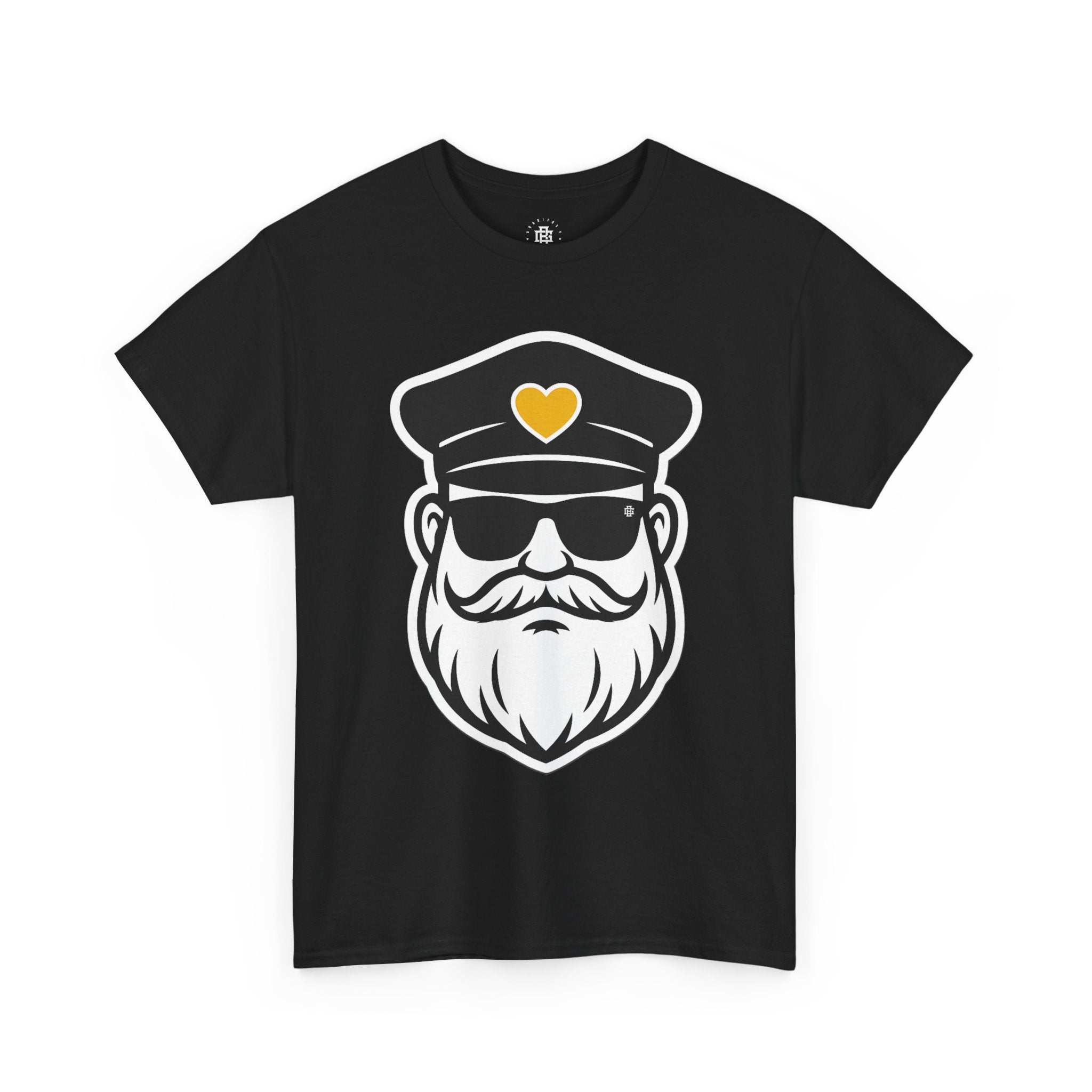 Bearded Captain Graphic Tee — Nautical Sailor Hat Design with Heart