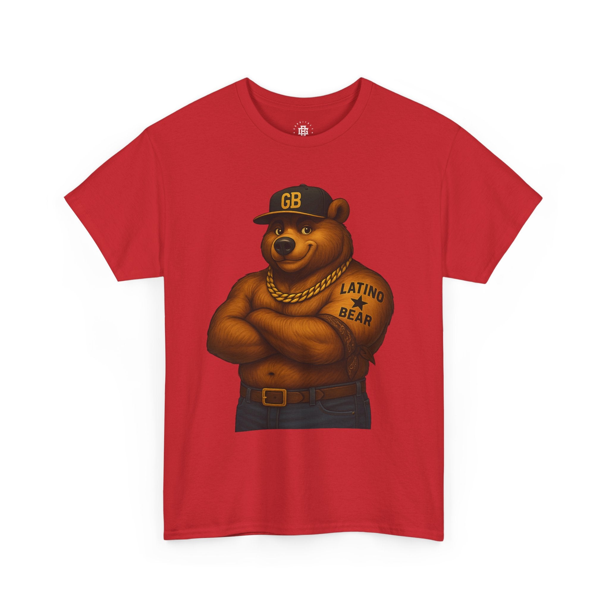 Latino Bear Graphic Tee — Tough Bear Tattoo Chest Art T-Shirt